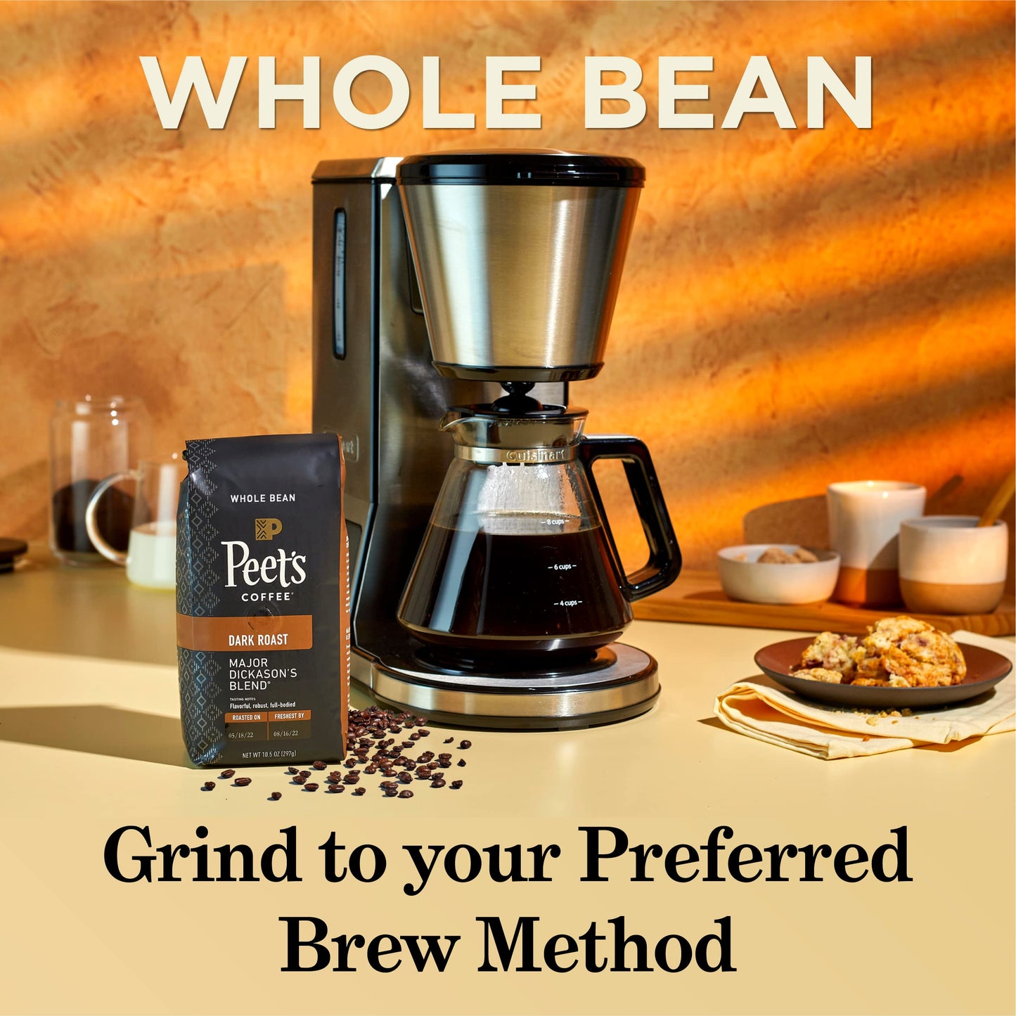 Peet's Coffee, Dark Roast Whole Bean Coffee - Major Dickason's Blend 18 Ounce Bag