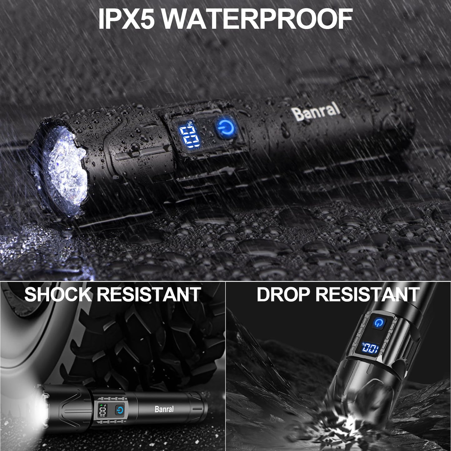 Rechargeable Flashlights High Lumens - Super Bright LED Tactical Flash Light, Powerful Waterproof Handheld USB C Flashlight for Camping,Emergencies,Home,5 Modes,Zoomable (2, Black)