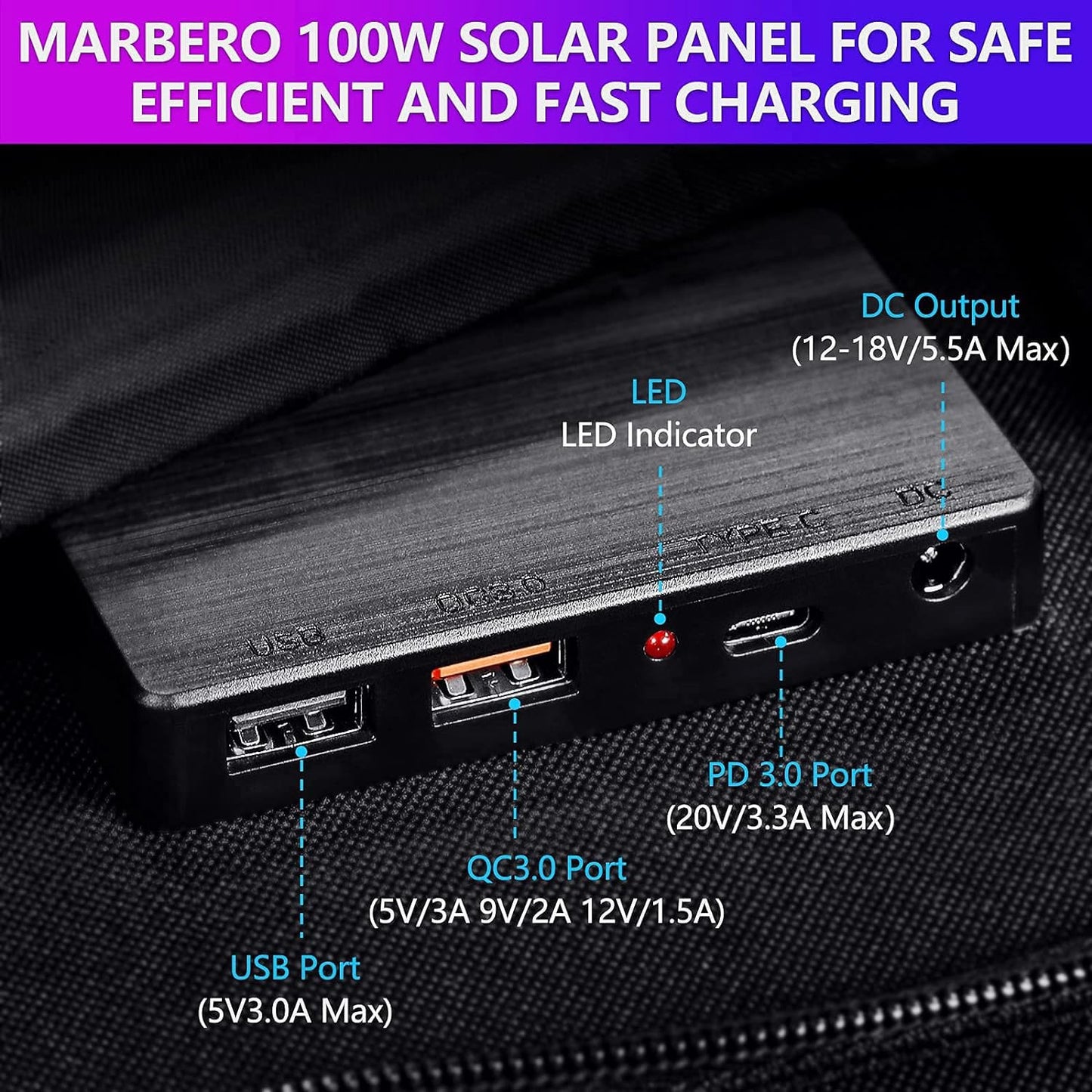 MARBERO 60W Portable Solar Panel 60 Watt Foldable Solar Panel for Solar Generators IP65 Waterproof 23% High Efficiency USB Port & DC Output(10 Changeable Adapters) for Outdoor Camping Travel Cloudy