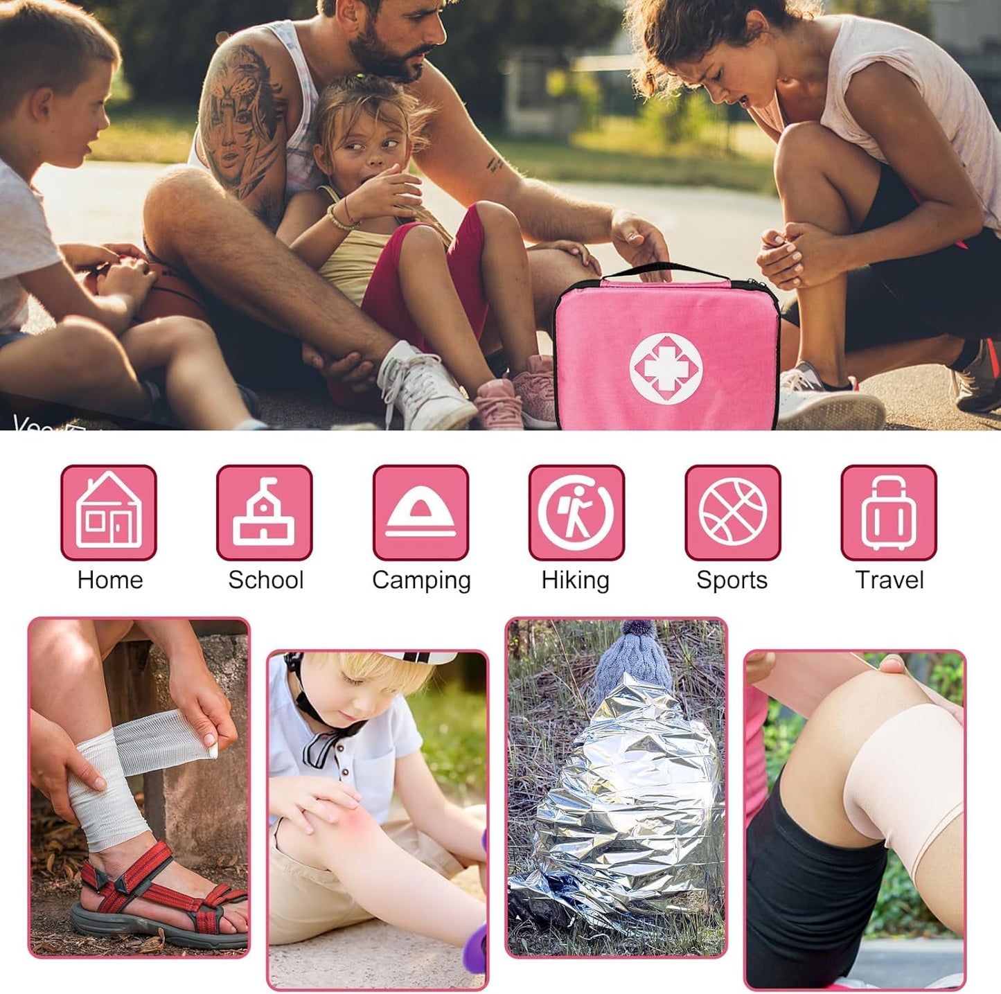 Travel-First Aid-Kit Car-Home 300PCS Survival-Kit Outdoor-Adventure - Small Portable Red Emergency Essential Sets Office Hiking Camping Business Public Must Have First Aid Gear Equipment 1st Aid