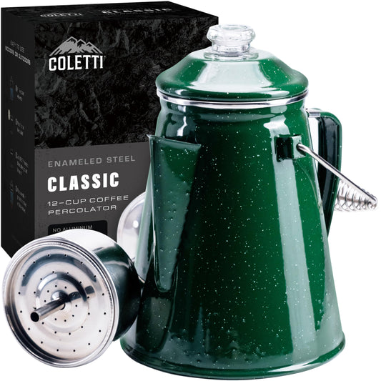 COLETTI Classic Percolator Coffee Pot — Camping Coffee Percolator, Campfire Coffee Pot – Camping Percolator for Groups — Brew for the Whole Campsite (Green, 12 Cup)