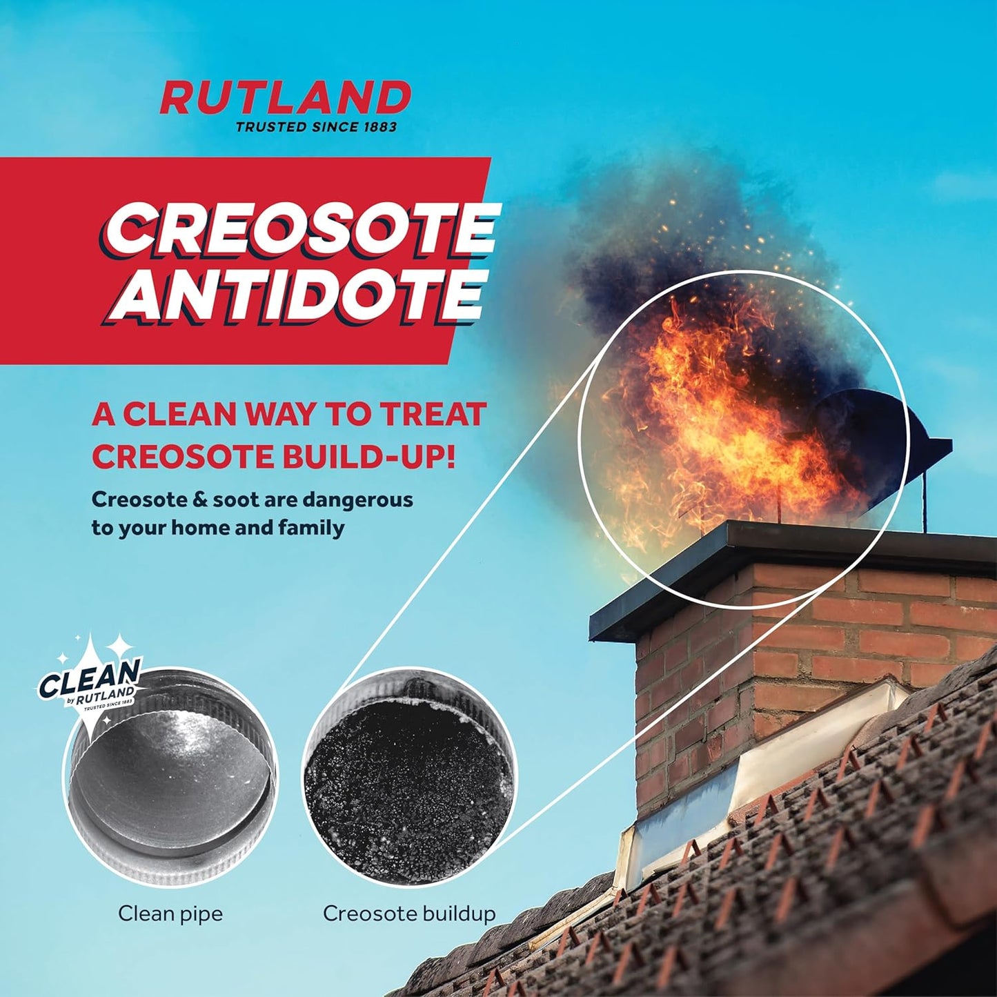 Rutland Creosote Antidote™, 3X Cleaning Power, Chimney Cleaning Fire Logs, 2-Pack Creosote Sweeping Firelogs, 2.45 lbs Each Treatment, Made in USA