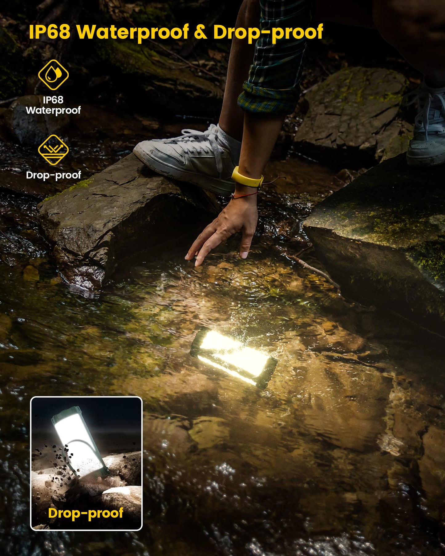 Glocusent Camping Lantern Rechargeable, Up to 80Hrs, 5000mAh 106 LED Lantern with 5 Brightness 3 Modes & SOS, IP68 Waterproof, Max 1200LM, Camping Light for Power Outages Hiking Emergency Hurricane