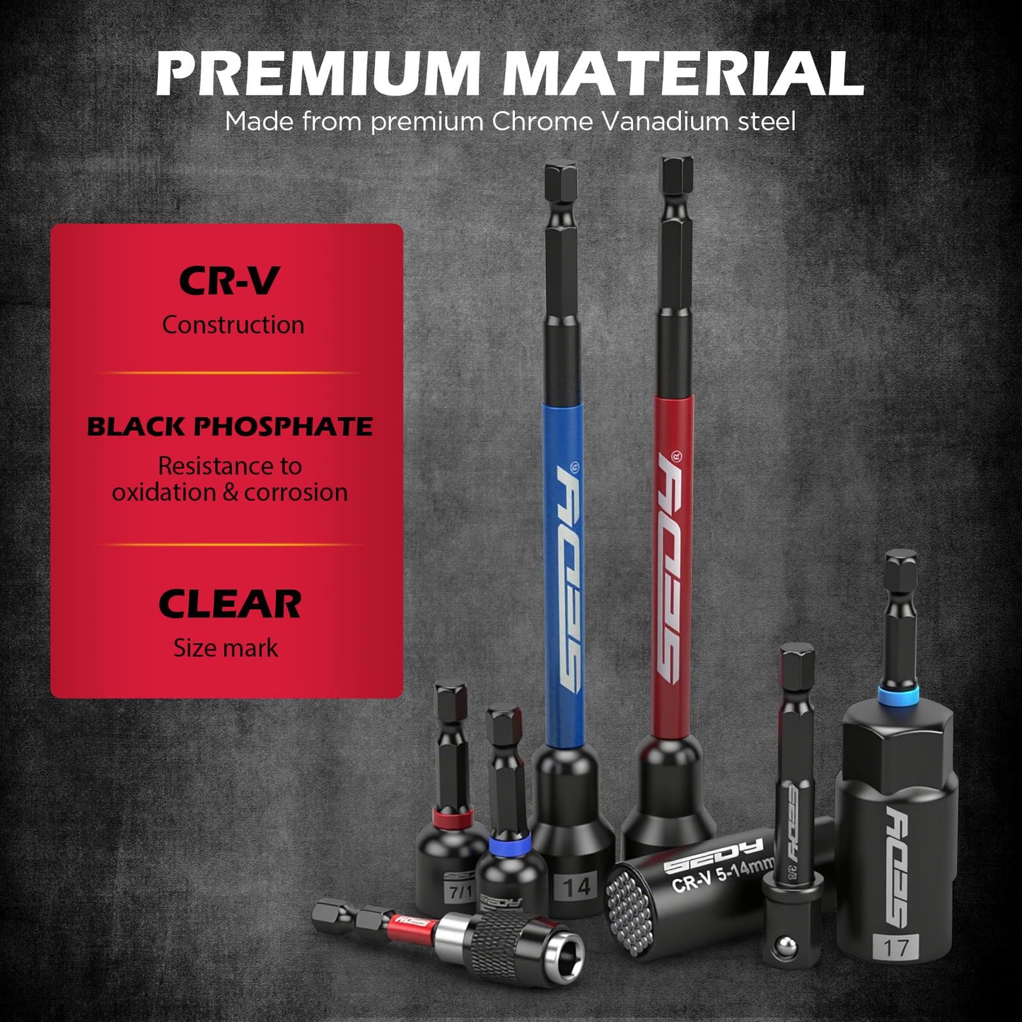 41-Piece Premium 1/4" Drive Magnetic Impact Nut Driver Set Metric & SAE Standard & Deep with Socket Adapters, 2-in-1 Ratchet Wrench, Wing Nut Driver, Universal Sockets, Quick Release Bit Holder