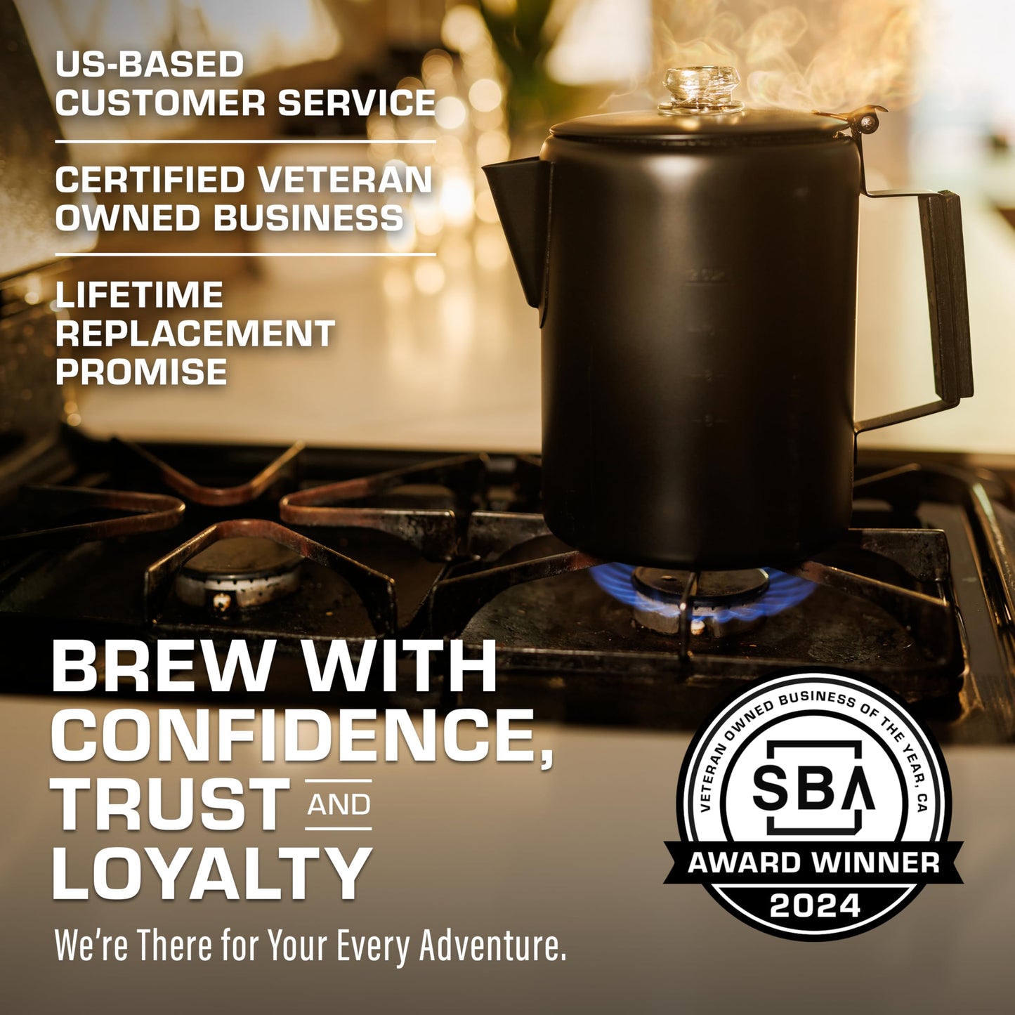 COLETTI Black Bozeman Percolator Coffee Pot — Camping Coffee Pot, Coffee Percolator Stovetop – America’s Sleekest Percolator – Pure Stainless Steel, NO Aluminum or Plastic (9 Cup)