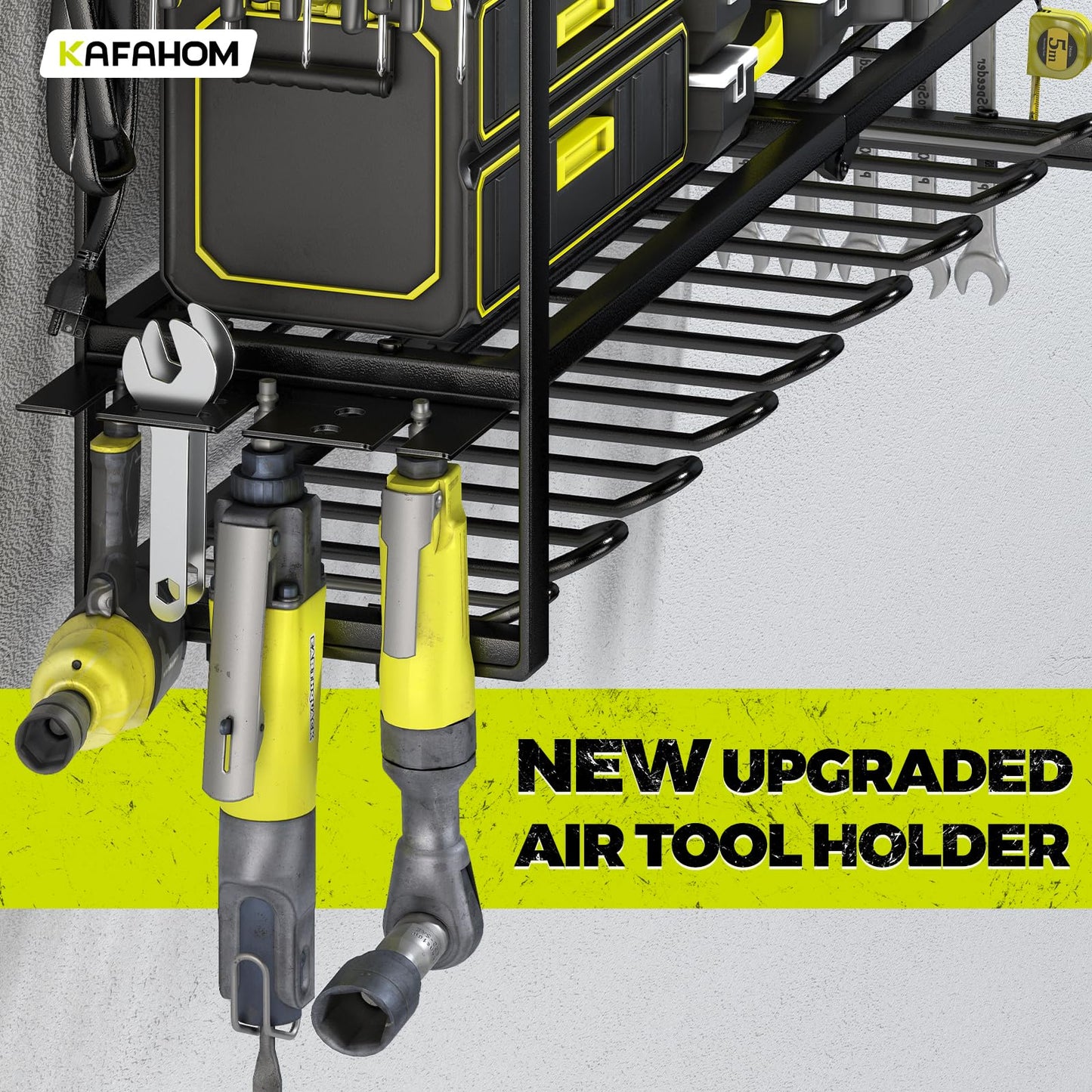 KAFAHOM Power Tool Organizer with Charging Station.Garage 8 Drill Holder Built in 8 Outlets Power Strip,Tool Storage Shelf Wall Mount,Tool Battery Organizer with Screwdriver/Hammer/Air Tool Rack