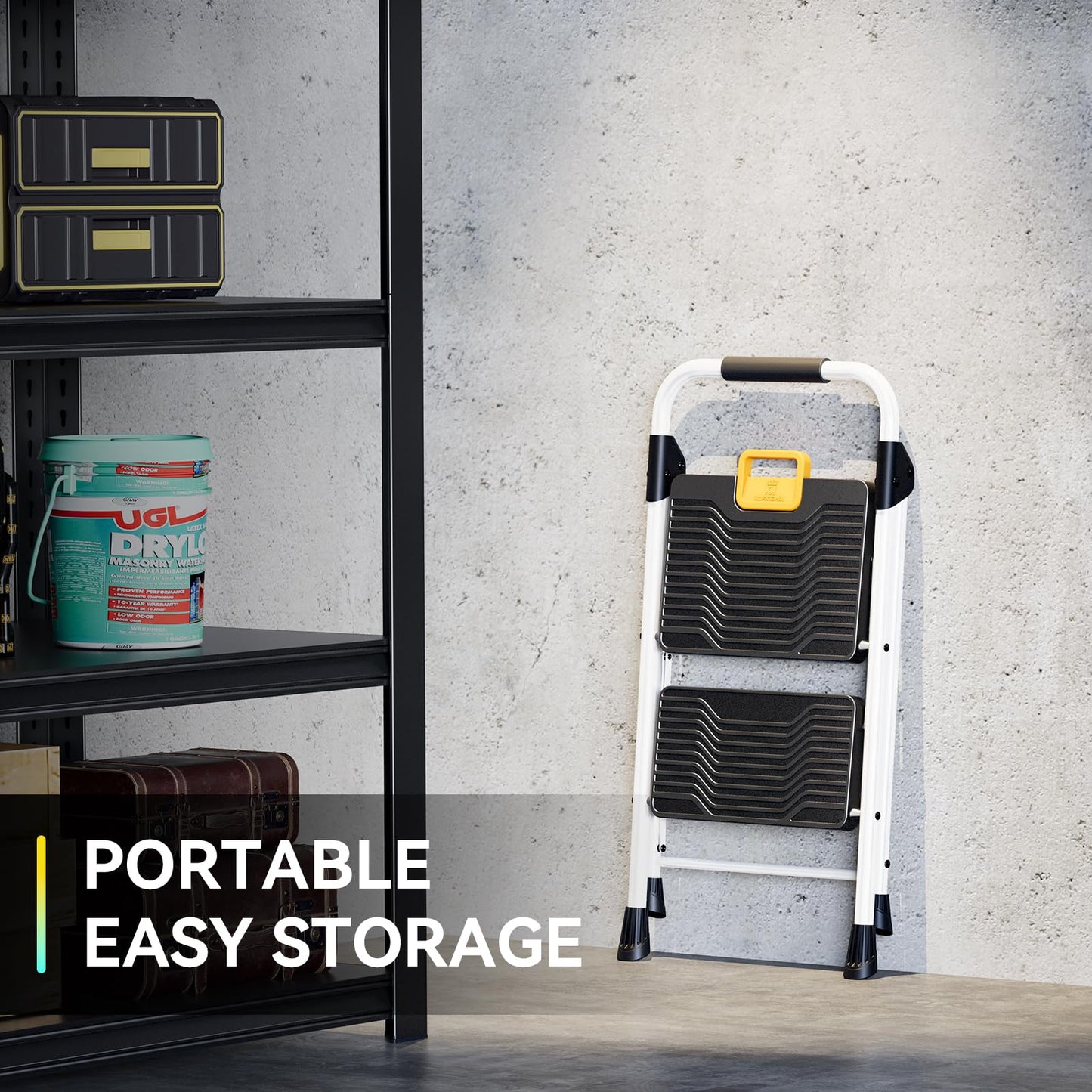 KINGRACK 4 Step Folding Ladder, 800lbs Capacity Step Stool with Safety Lock, Non-Skid Wide Pedals, and Handrail, Lightweight, Household Ladder for Home, Kitchen, Pantry, Closets, and Office Use, White