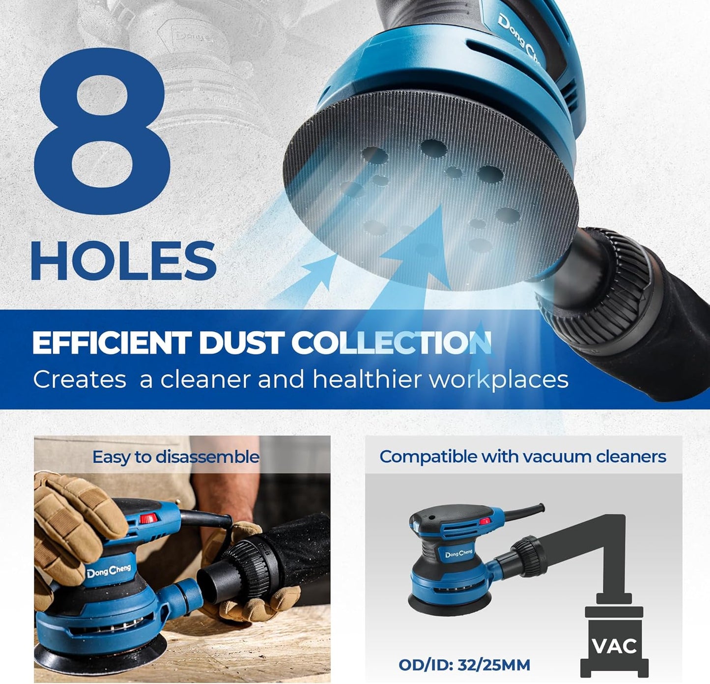 Dong Cheng 5-Inch Random Orbital Sander 3.2A 12800OPM Electric Palm Sander, 6 Variable Speeds, with 20pcs Sandpaper & Detachable Dust Bag, Power Sander for Woodworking, Sanding & Polishing