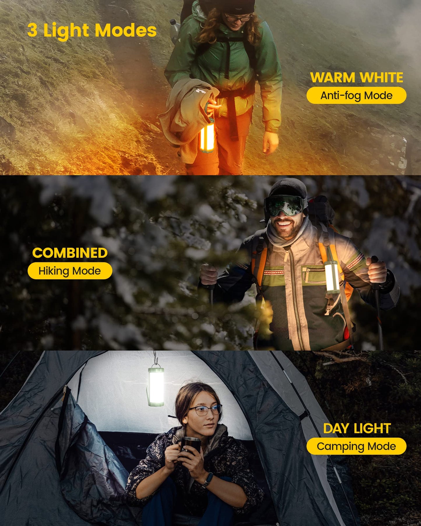 Glocusent Camping Lantern Rechargeable, Up to 80Hrs, 5000mAh 106 LED Lantern with 5 Brightness 3 Modes & SOS, IP68 Waterproof, Max 1200LM, Camping Light for Power Outages Hiking Emergency Hurricane
