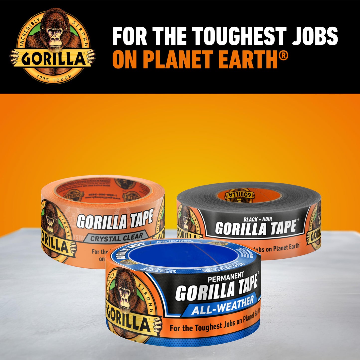 Gorilla All Weather Duct Tape, Black, 1.88" x 25 yd (Pack of 2) - UV and Temperature Resistant Waterproof Tape for Outdoor Repairs