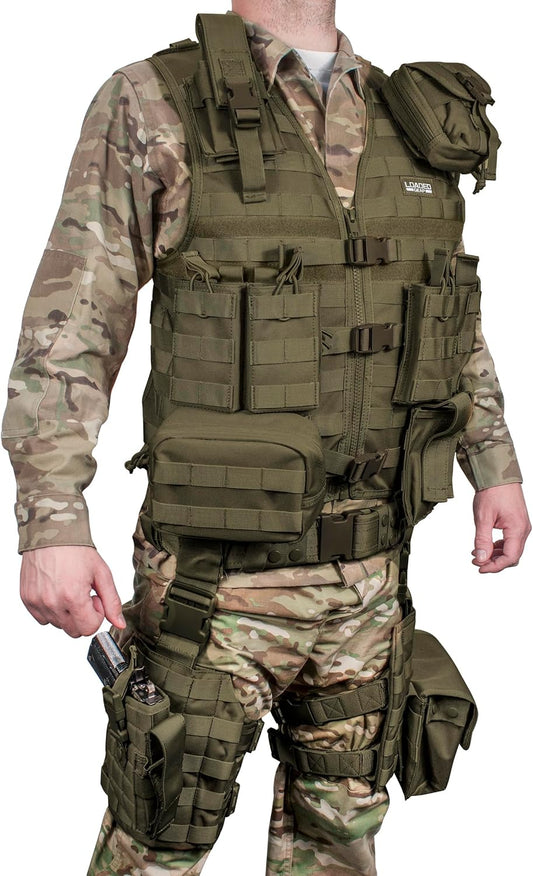 Barska Loaded Gear VX-100 Tactical Airsoft Paintball Hunting Adjustable Vest and Leg Platforms with Accessory Pouches & Attachment MOLLE System