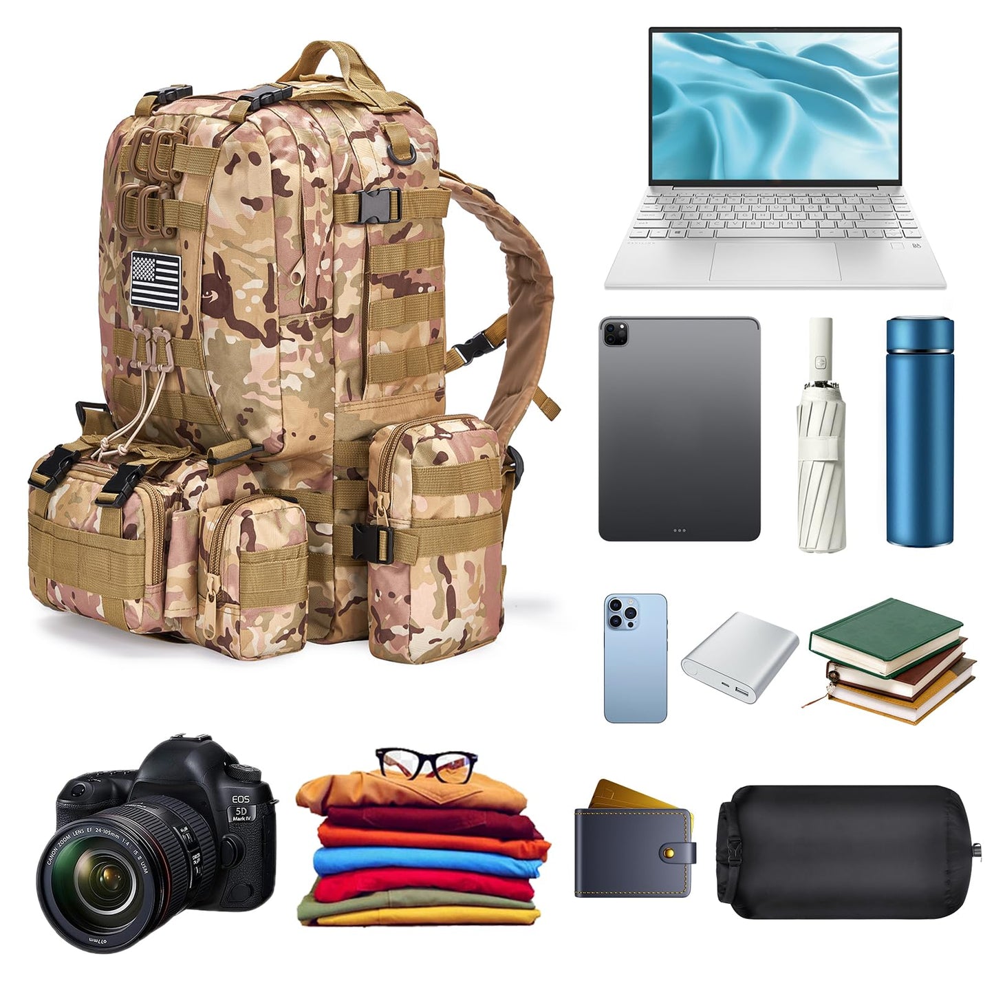 Large Military Tactical Backpack for Men, 40-50L Backpacks for Women, Bug out Bag Army 3 Days Assault Pack Bags Rucksack with Molle System Black Camouflage-2