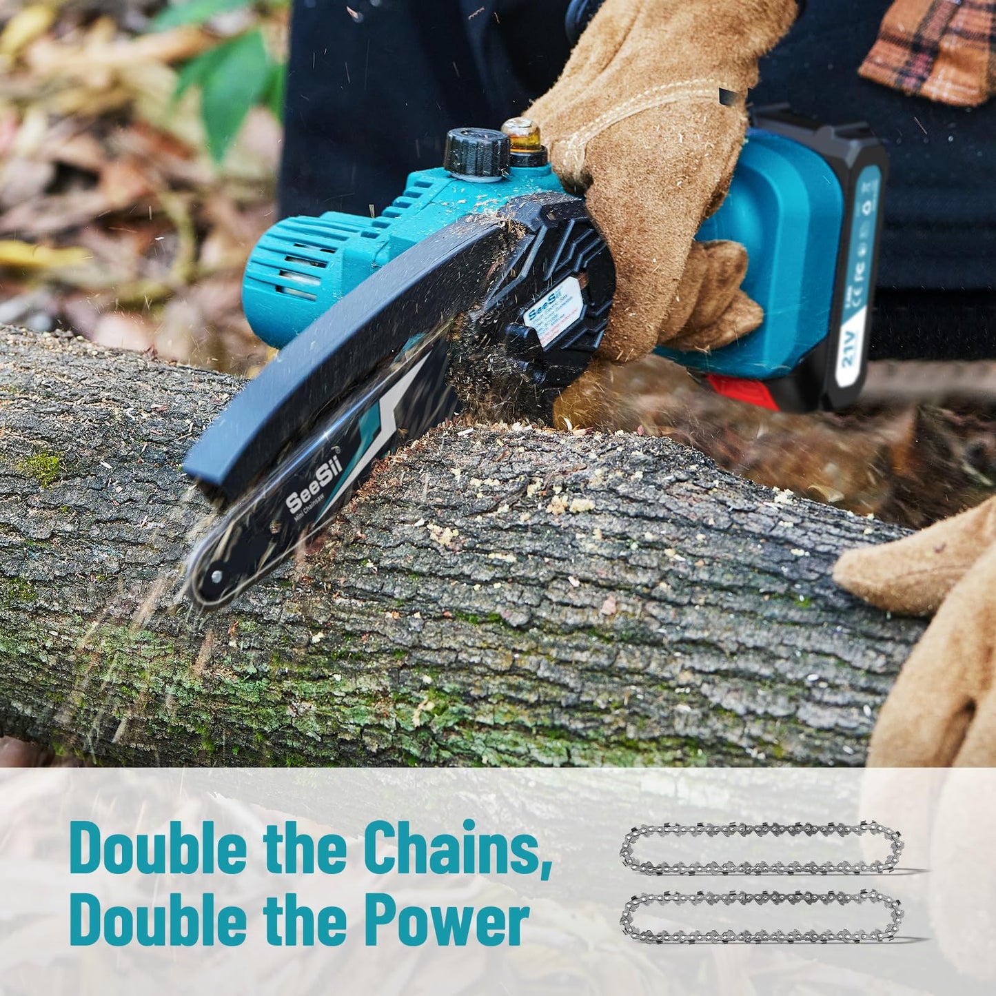 Seesii Mini Chainsaw, 6-inch Mini Chainsaw Cordless, Handheld Electric Power Chain Saw with 2 Batteries, for Tree Trimming Wood Cutting, Best Gifts for Father, Dad, Husband, Men