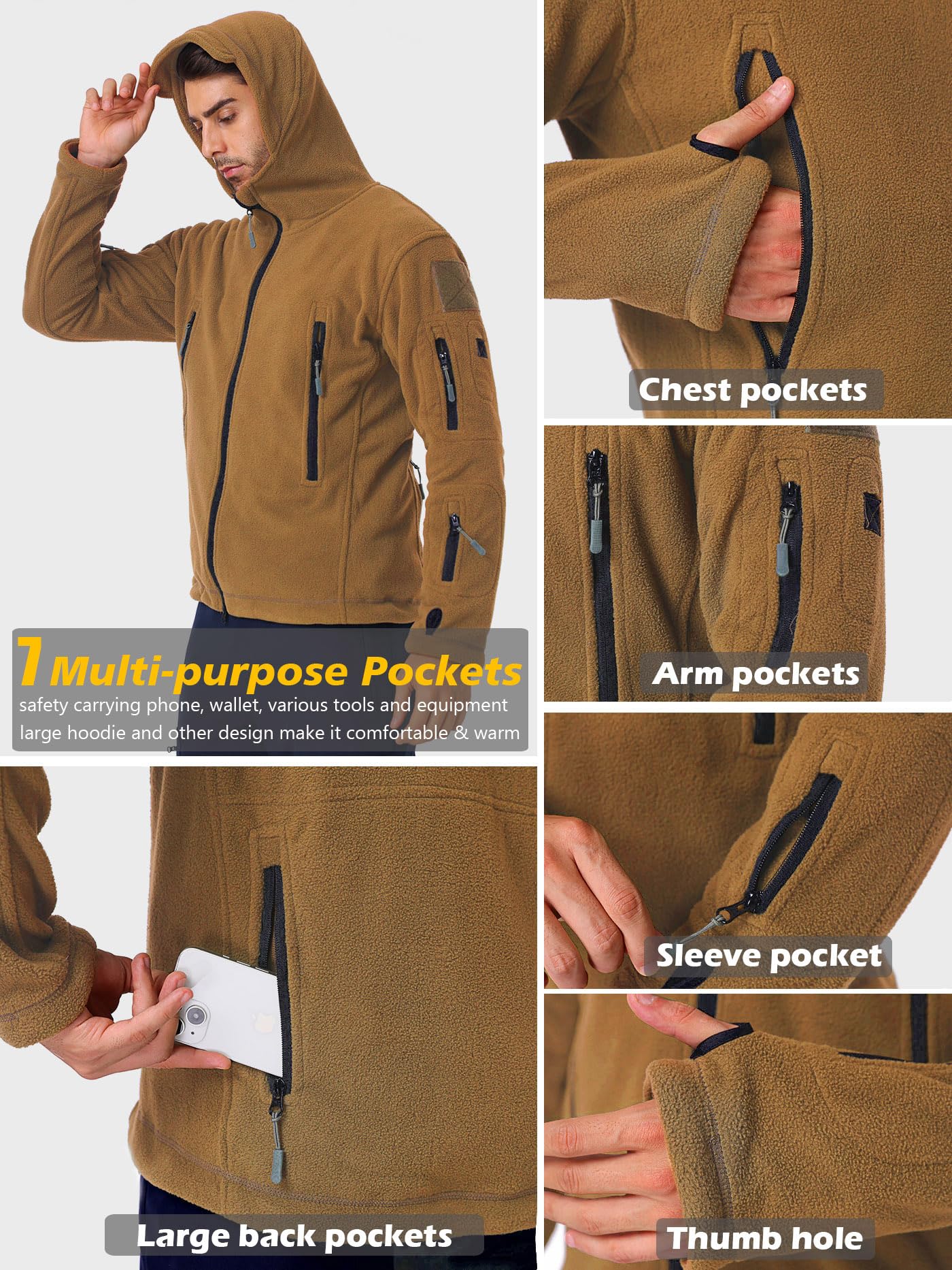 ReFire Gear Men's Warm Military Tactical Sport Fleece Hoodie Jacket