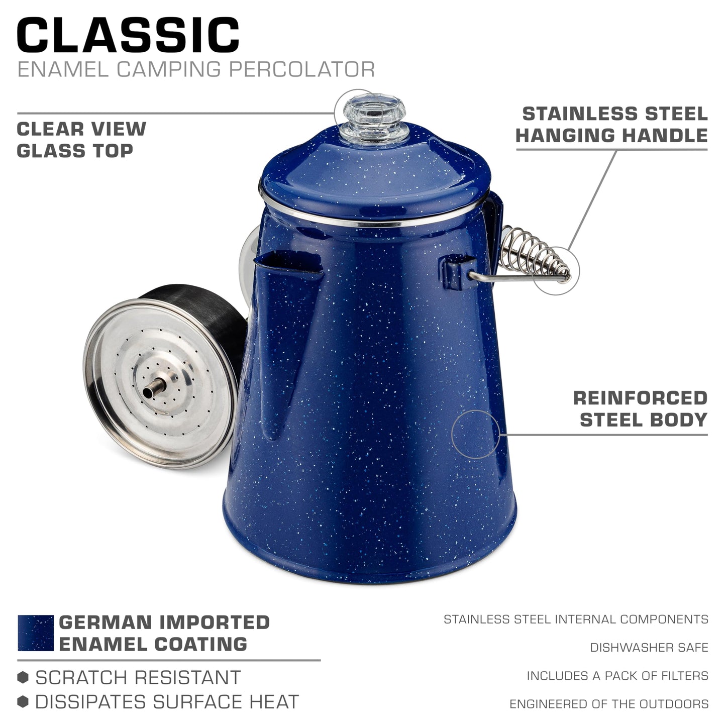 COLETTI Classic Percolator Coffee Pot — Camping Coffee Percolator, Campfire Coffee Pot – Camping Percolator for Groups — Brew for the Whole Campsite (Green, 12 Cup)