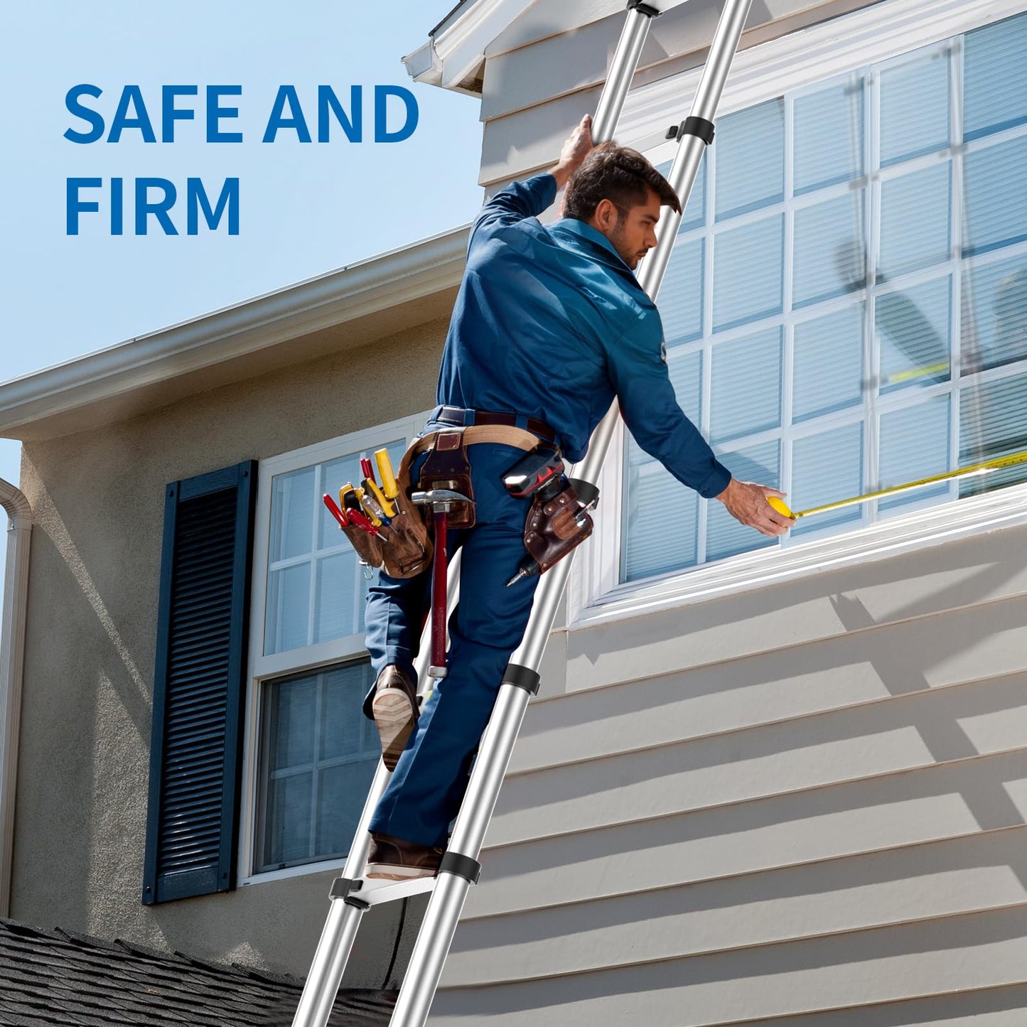 Telescoping Ladder,12.5 FT Extension Ladder, Heavy Duty 330lbs Max Capacity, Multi-Purpose Collapsible Ladder for RV or Outdoor Work