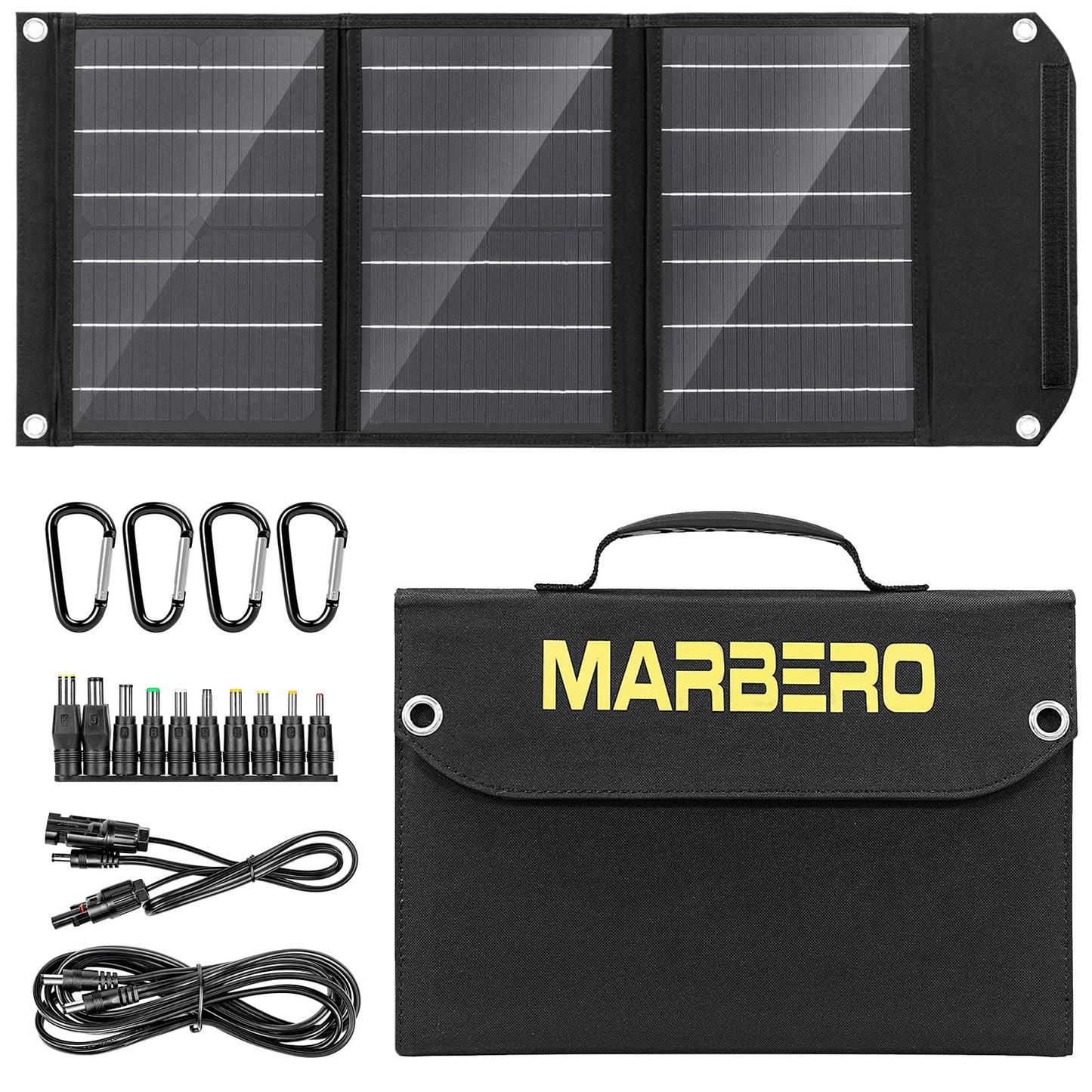 MARBERO 60W Portable Solar Panel 60 Watt Foldable Solar Panel for Solar Generators IP65 Waterproof 23% High Efficiency USB Port & DC Output(10 Changeable Adapters) for Outdoor Camping Travel Cloudy