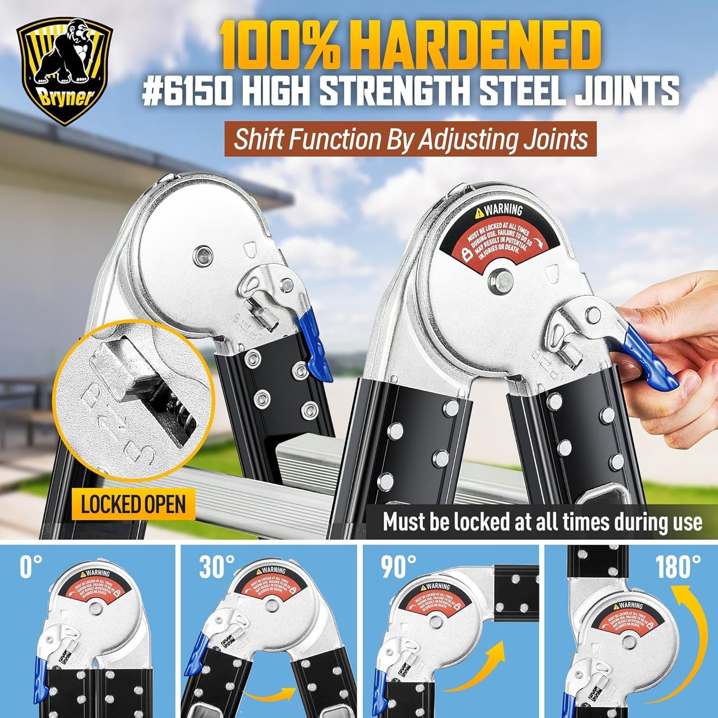 Bryner 7-in-1 Multi-Purpose Aluminium Extension Ladder, 12Ft Folding Adjustable Telescoping Step Ladder, Heavy Duty, 330lbs Load Capacity, Black Rubber Feet