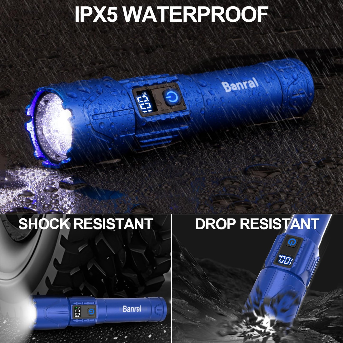 Rechargeable Flashlights High Lumens - Super Bright LED Tactical Flash Light, Powerful Waterproof Handheld USB C Flashlight for Camping,Emergencies,Home,5 Modes,Zoomable (2, Black)