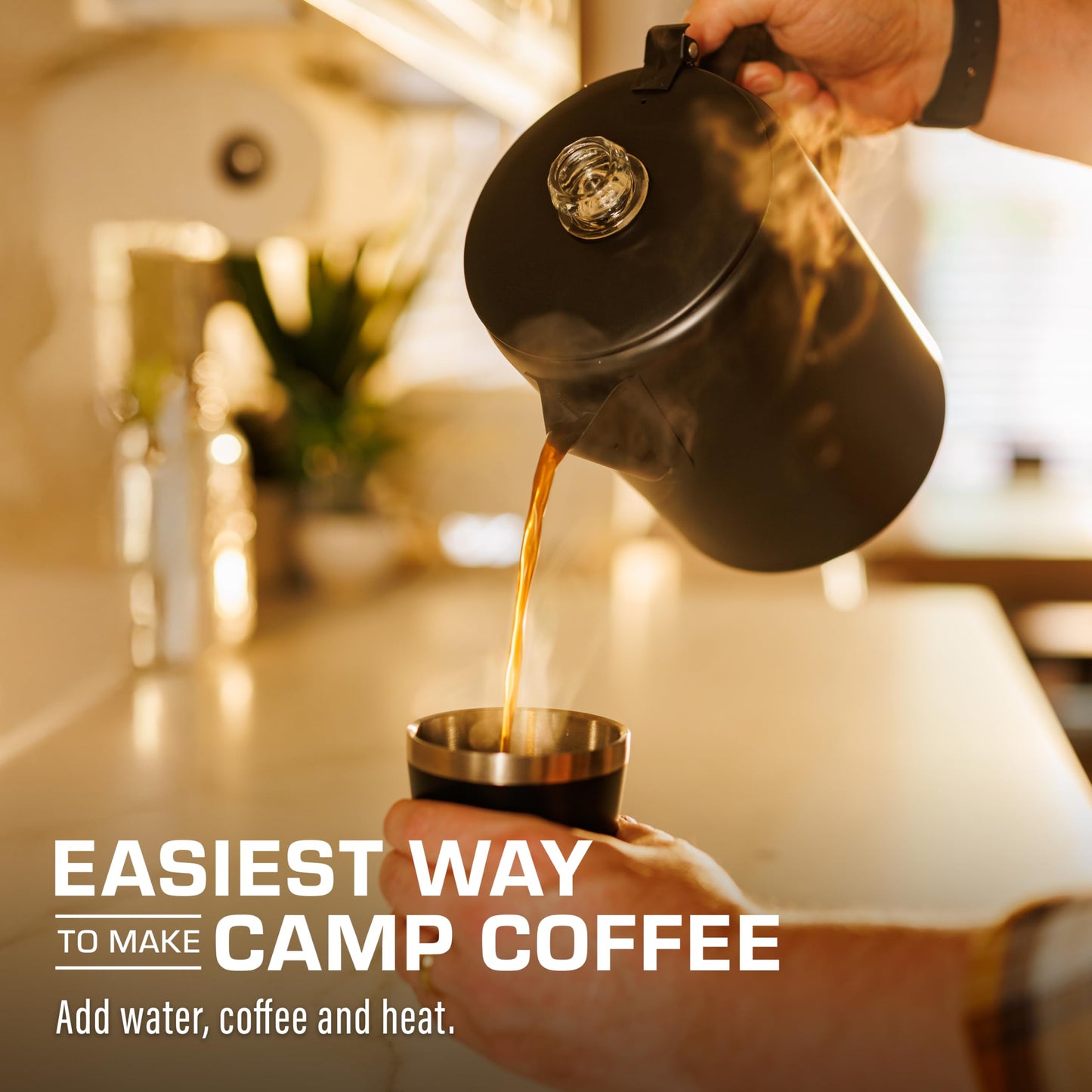 COLETTI Black Bozeman Percolator Coffee Pot — Camping Coffee Pot, Coffee Percolator Stovetop – America’s Sleekest Percolator – Pure Stainless Steel, NO Aluminum or Plastic (9 Cup)