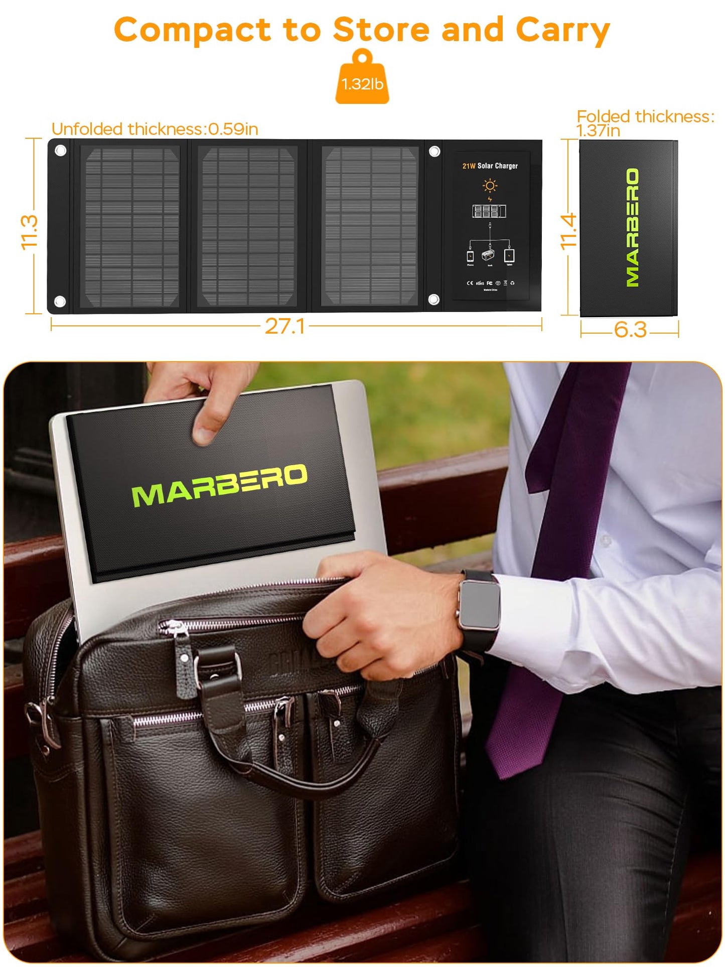MARBERO 60W Portable Solar Panel 60 Watt Foldable Solar Panel for Solar Generators IP65 Waterproof 23% High Efficiency USB Port & DC Output(10 Changeable Adapters) for Outdoor Camping Travel Cloudy
