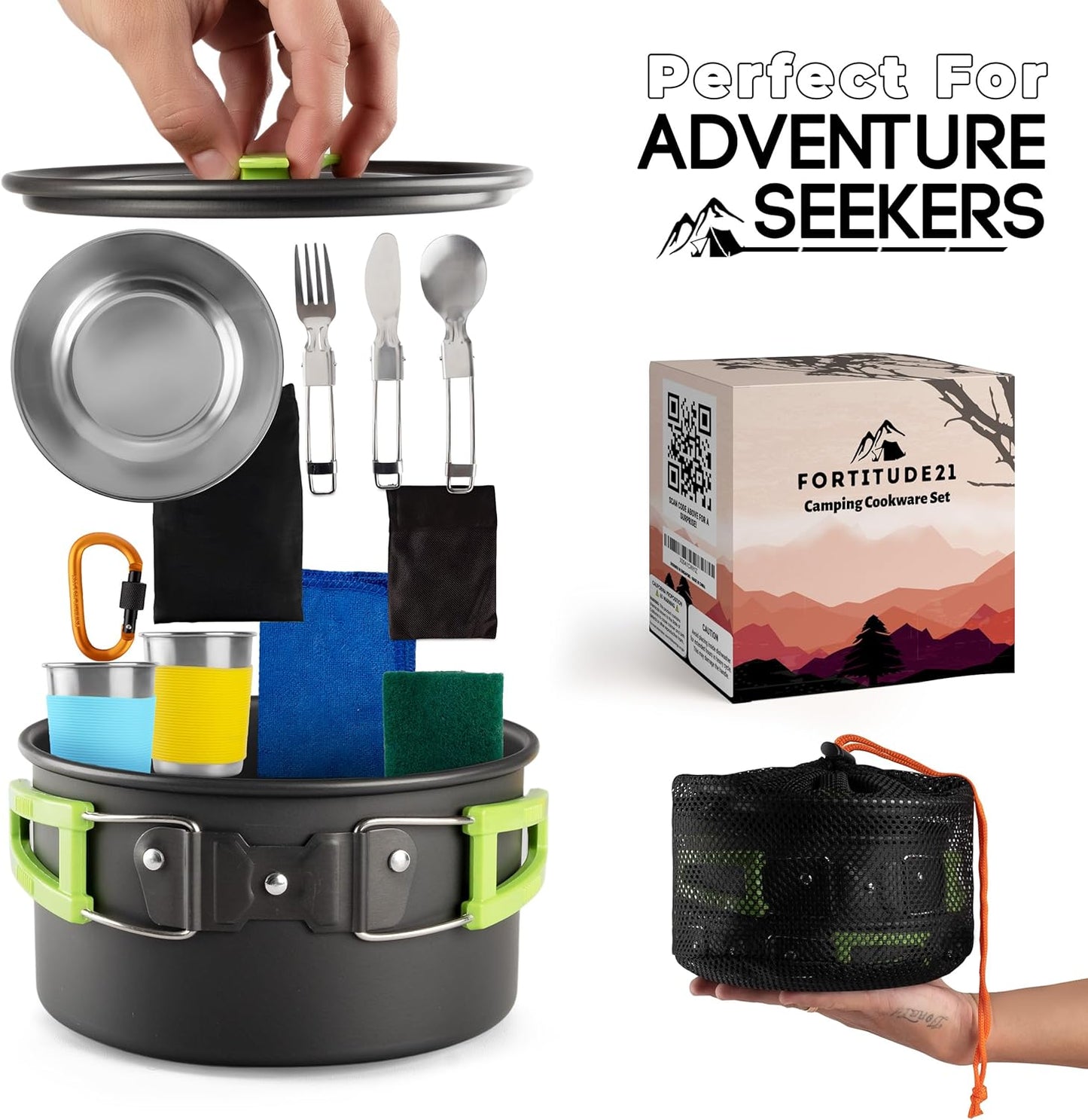 Camping Cookware Set - 19-Piece Lightweight Backpacking Cookware with Pots, Pans, Utensils - Compact Outdoor Cooking Kit for Camping, Hiking, Backpacking & Survival