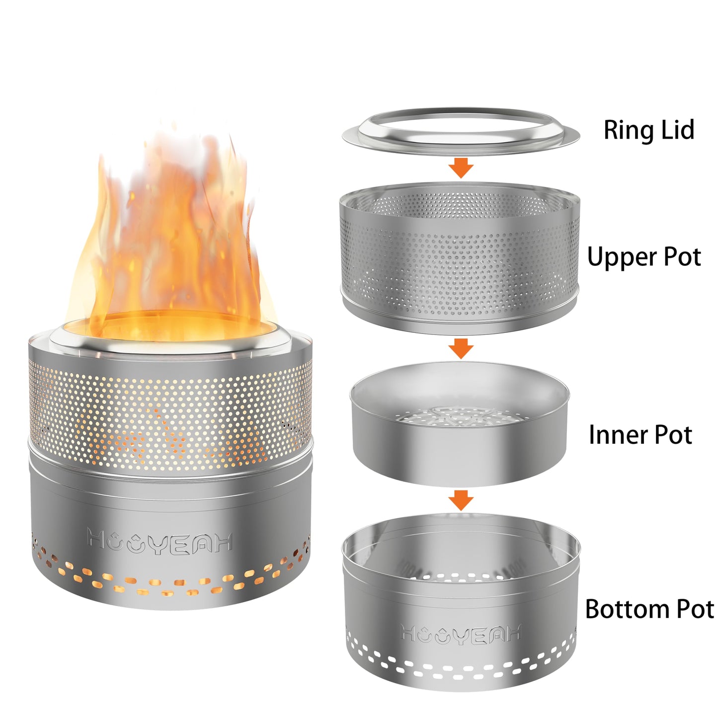 Smokeless Fire Pit,Stainless Steel Wood Burning Fireplaces with Removable Ash Pan Portable Storage Bag for Camping Bonfire Backyard Garden (20 Inch)