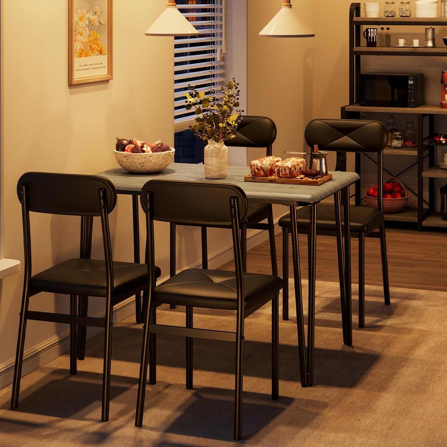 IDEALHOUSE Dining Table for 2-Small Square Kitchen Dining Dinner Room Tables Set,Space Saving Wood Modern Dinette Accent Furniture for Breakfast Nook, (Dark, Table with 2 Upholstered Chairs)