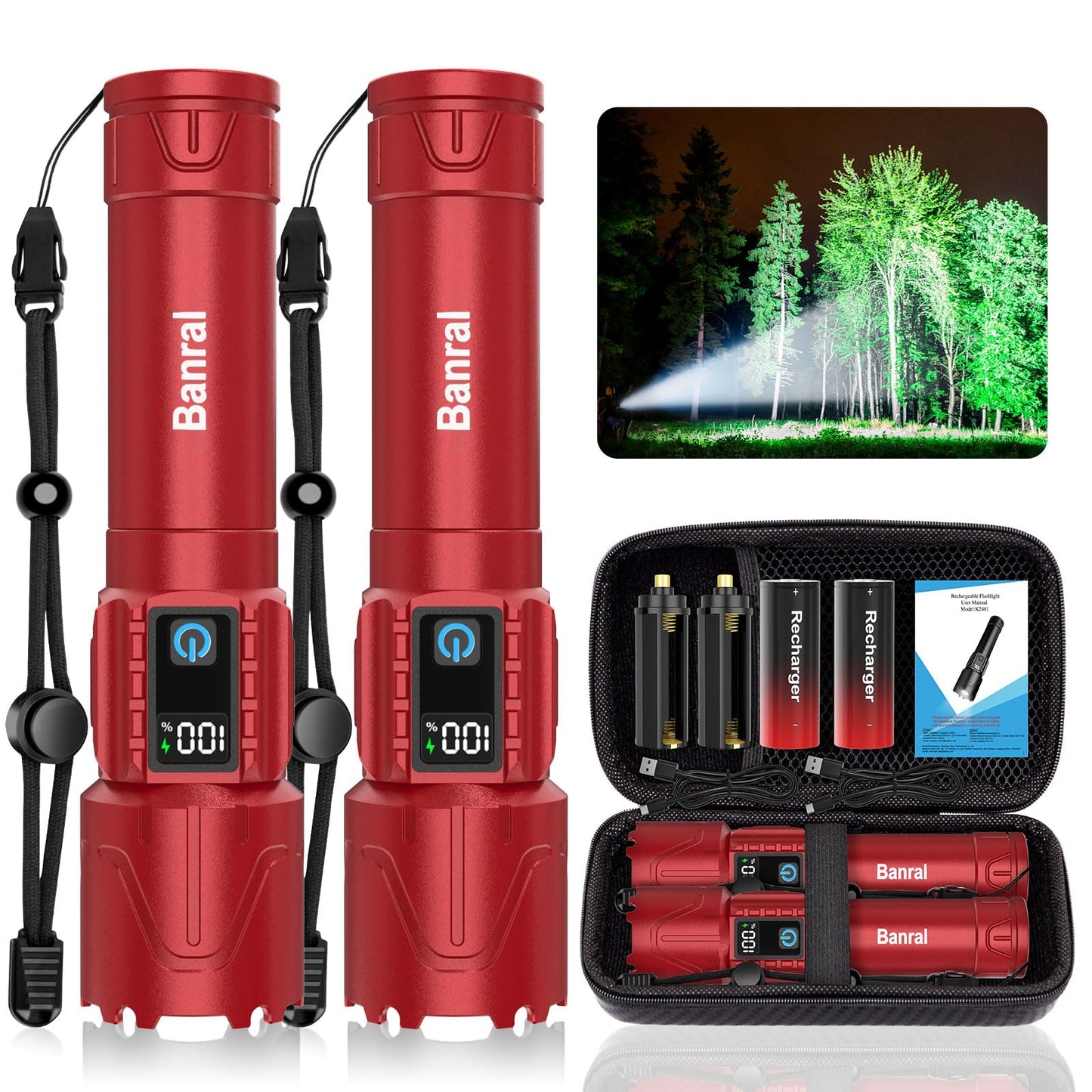 Rechargeable Flashlights High Lumens - Super Bright LED Tactical Flash Light, Powerful Waterproof Handheld USB C Flashlight for Camping,Emergencies,Home,5 Modes,Zoomable (2, Black)