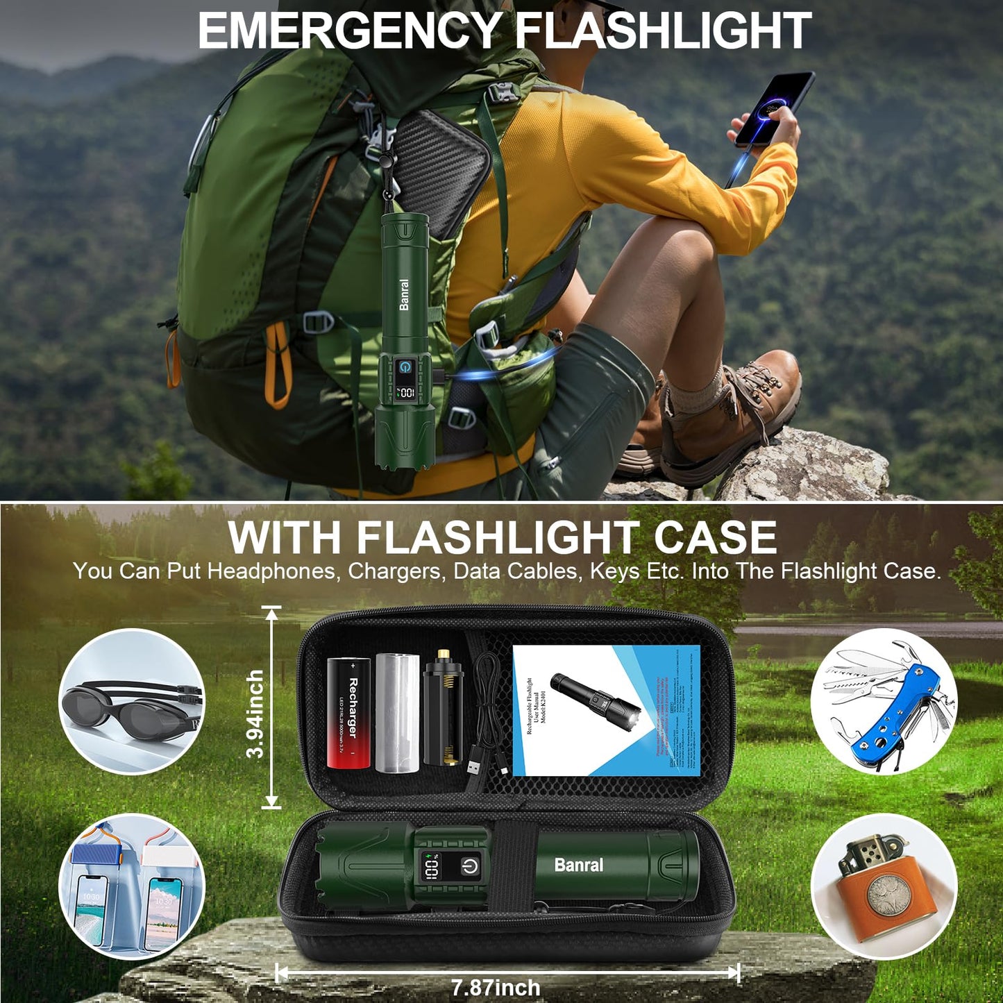 Rechargeable Flashlights High Lumens - Super Bright LED Tactical Flash Light, Powerful Waterproof Handheld USB C Flashlight for Camping,Emergencies,Home,5 Modes,Zoomable (2, Black)