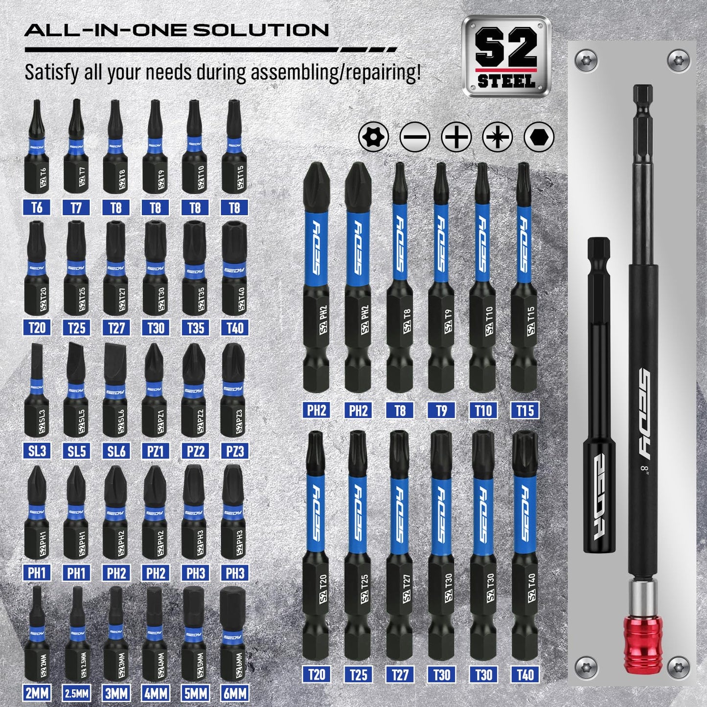 41-Piece Premium 1/4" Drive Magnetic Impact Nut Driver Set Metric & SAE Standard & Deep with Socket Adapters, 2-in-1 Ratchet Wrench, Wing Nut Driver, Universal Sockets, Quick Release Bit Holder
