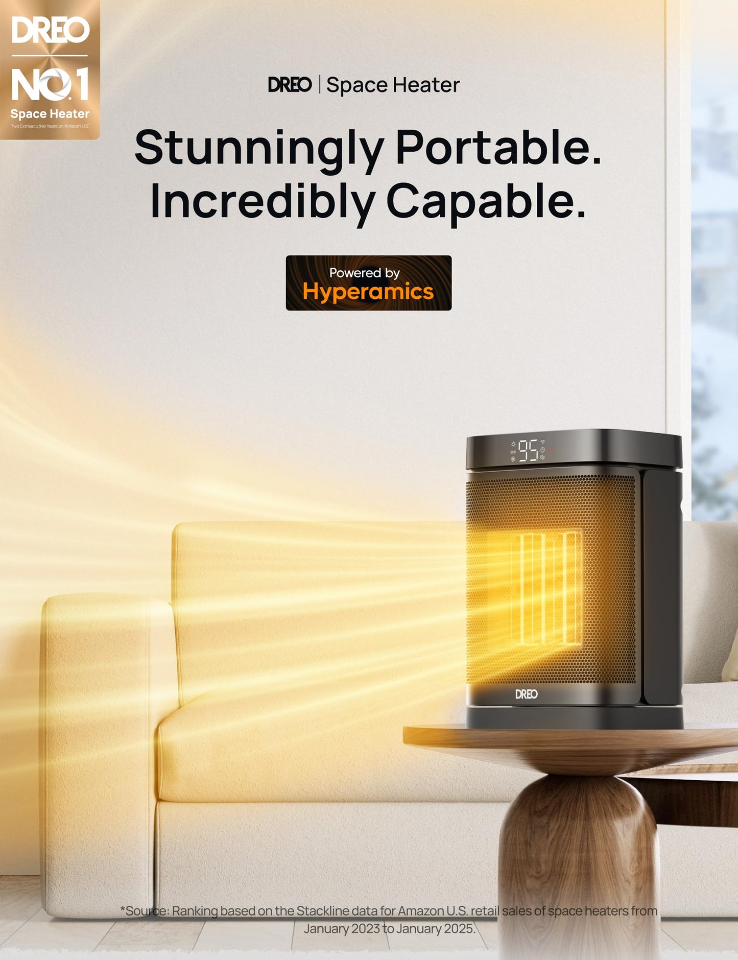 Dreo Space Heater, 1500W Portable Electric Heaters for Indoor Use, PTC Ceramic Heater for Office with Remote, Thermostat, 70°Oscillation, 12H Timer, 5 Modes, Safe Quiet Room Heater for Bedroom