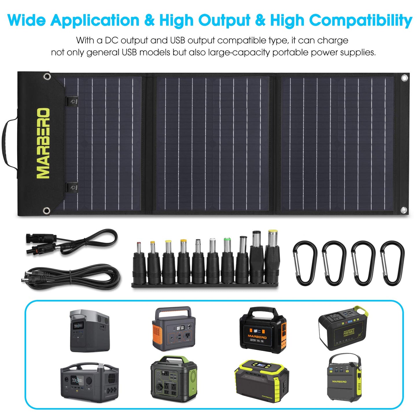 MARBERO 60W Portable Solar Panel 60 Watt Foldable Solar Panel for Solar Generators IP65 Waterproof 23% High Efficiency USB Port & DC Output(10 Changeable Adapters) for Outdoor Camping Travel Cloudy