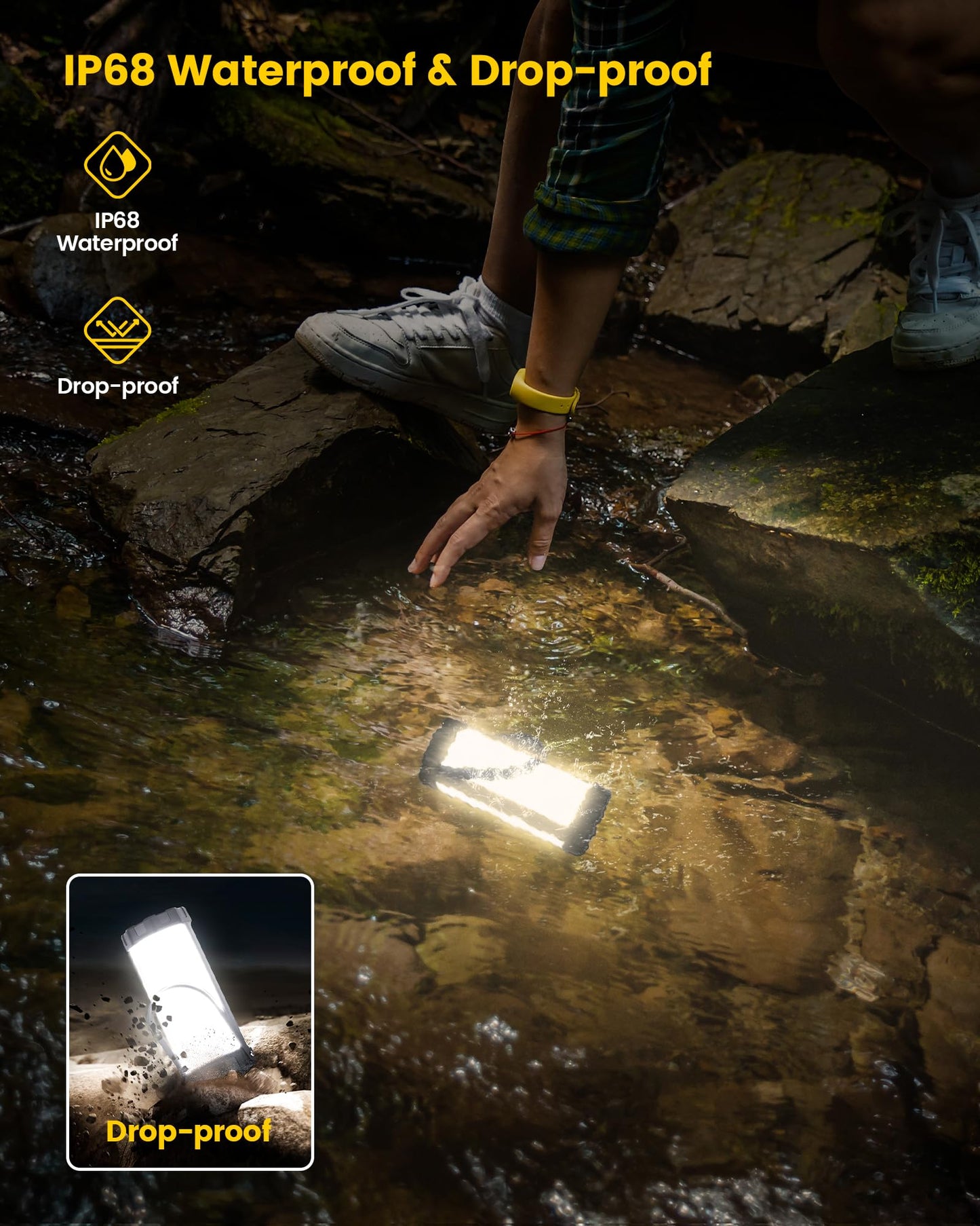 Glocusent Camping Lantern Rechargeable, Up to 80Hrs, 5000mAh 106 LED Lantern with 5 Brightness 3 Modes & SOS, IP68 Waterproof, Max 1200LM, Camping Light for Power Outages Hiking Emergency Hurricane