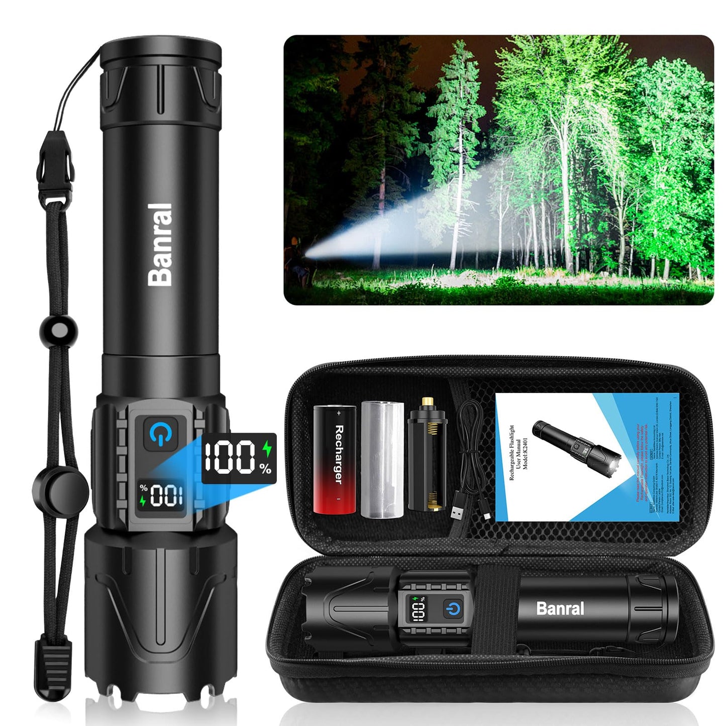 Rechargeable Flashlights High Lumens - Super Bright LED Tactical Flash Light, Powerful Waterproof Handheld USB C Flashlight for Camping,Emergencies,Home,5 Modes,Zoomable (2, Black)