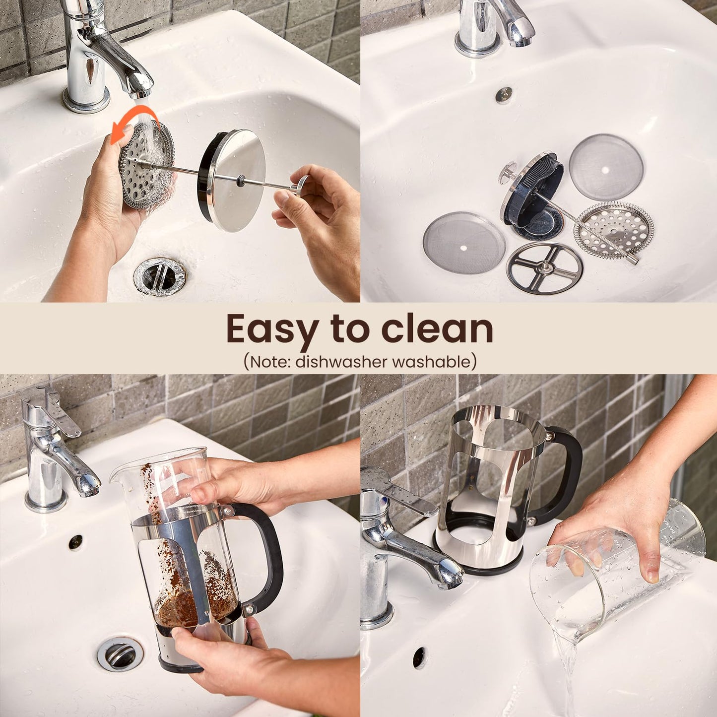 BAYKA French Press Coffee Maker, Large 304 Stainless Steel Coffee Press, Cold Brew Heat Resistant Thickened Borosilicate Coffee Pot for Camping Travel Gifts, 34 Ounce, Dark Pewter