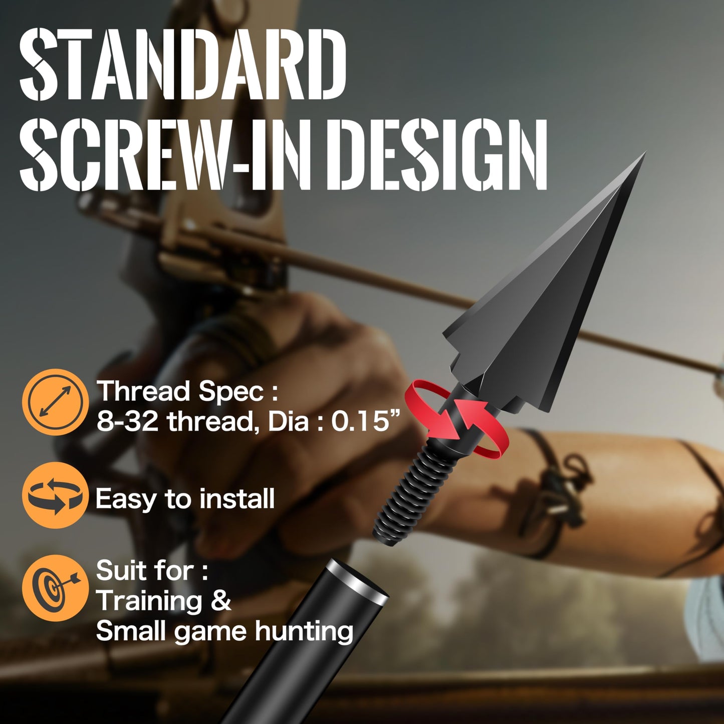 SUNYA Broadheads 100/120/125/150 Grain Traditional Archery Arrow Tips for Compound, Recurve Bow & Crossbow, Pack of 12