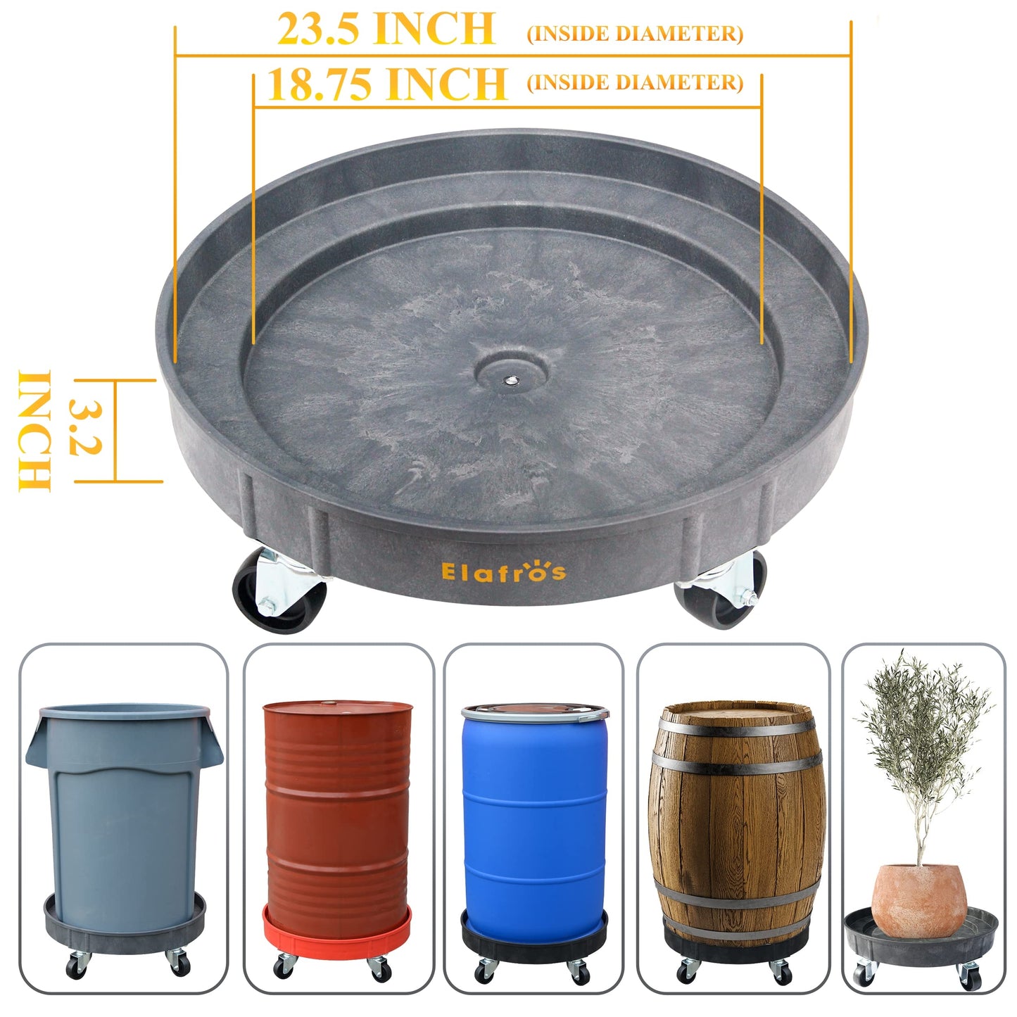 ELAFROS 30 Gallon and 55 Gallon Heavy Duty Plastic Drum Dolly – Durable Plastic Drum Cart 900 lb. Capacity- Barrel Dolly with 5 Swivel Casters Wheel,Blue