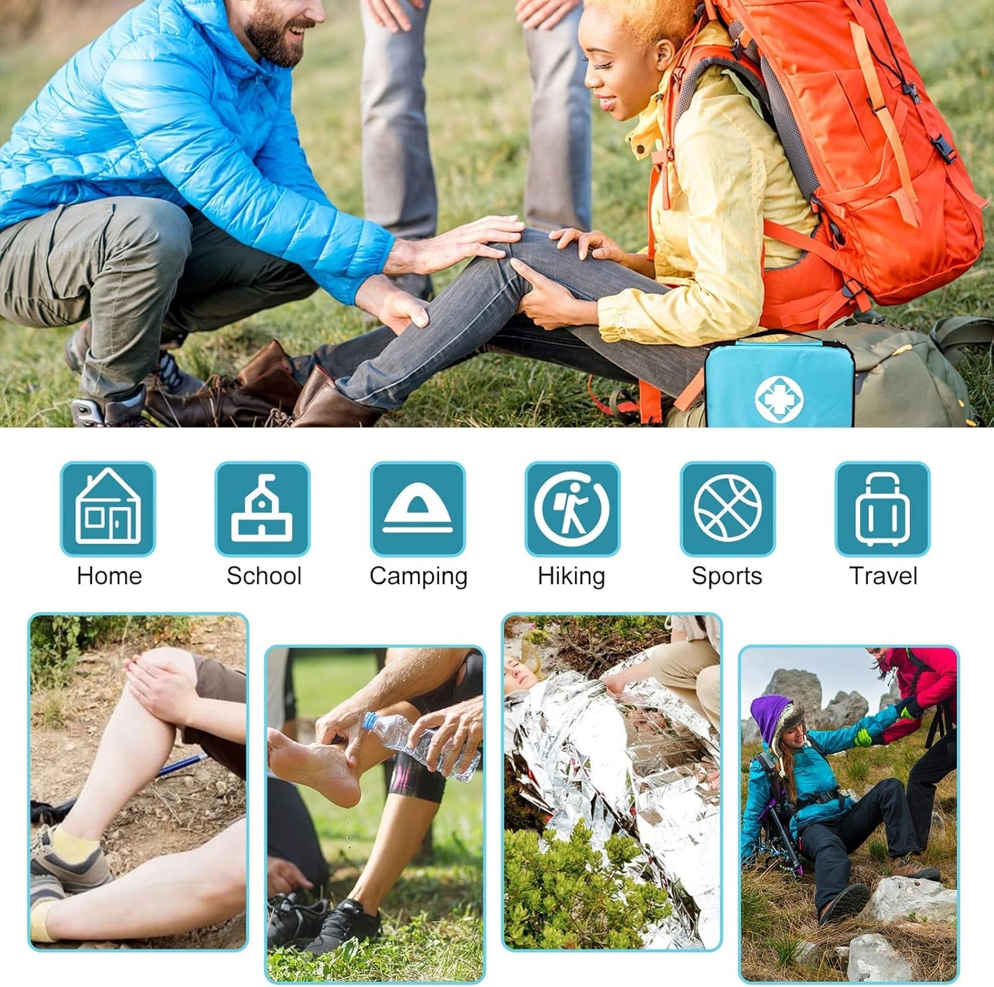 Travel-First Aid-Kit Car-Home 300PCS Survival-Kit Outdoor-Adventure - Small Portable Red Emergency Essential Sets Office Hiking Camping Business Public Must Have First Aid Gear Equipment 1st Aid