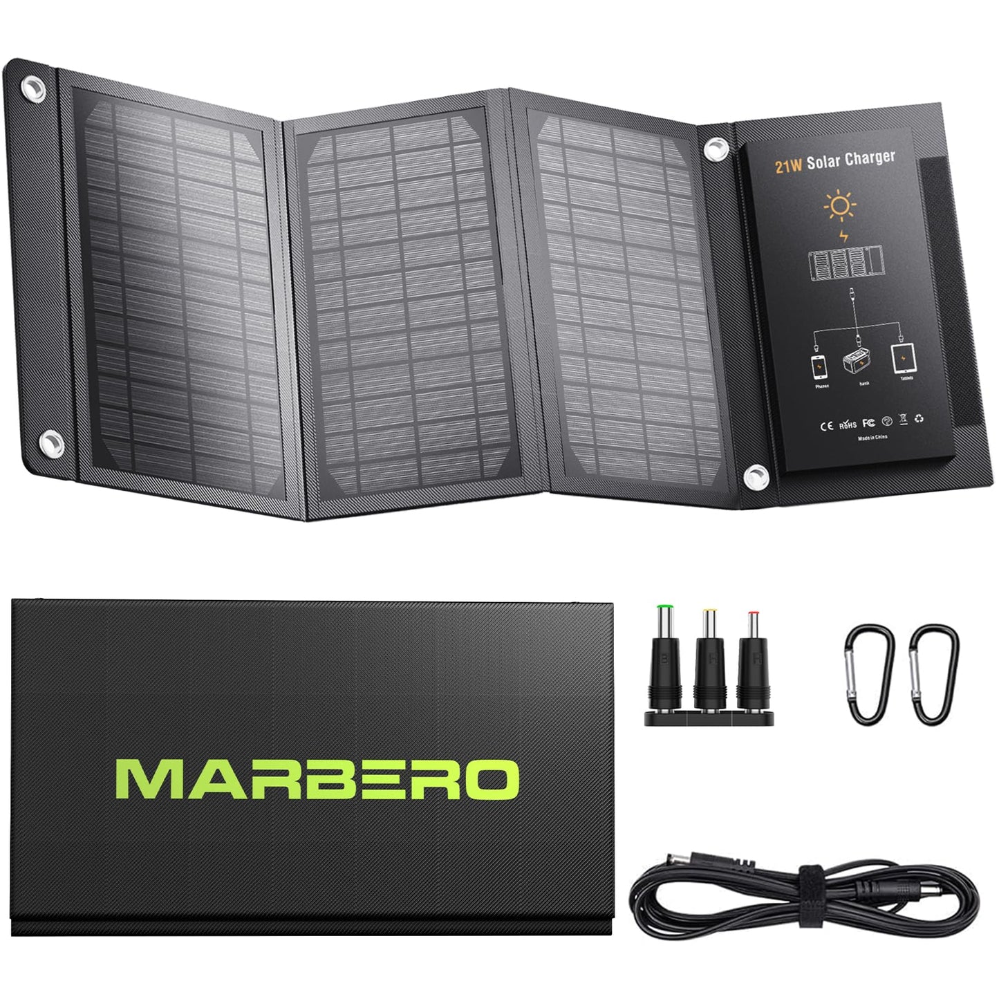 MARBERO 60W Portable Solar Panel 60 Watt Foldable Solar Panel for Solar Generators IP65 Waterproof 23% High Efficiency USB Port & DC Output(10 Changeable Adapters) for Outdoor Camping Travel Cloudy