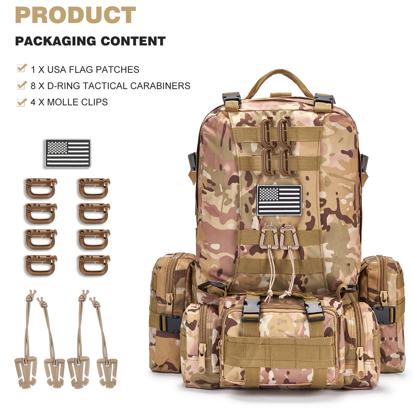Large Military Tactical Backpack for Men, 40-50L Backpacks for Women, Bug out Bag Army 3 Days Assault Pack Bags Rucksack with Molle System Black Camouflage-2