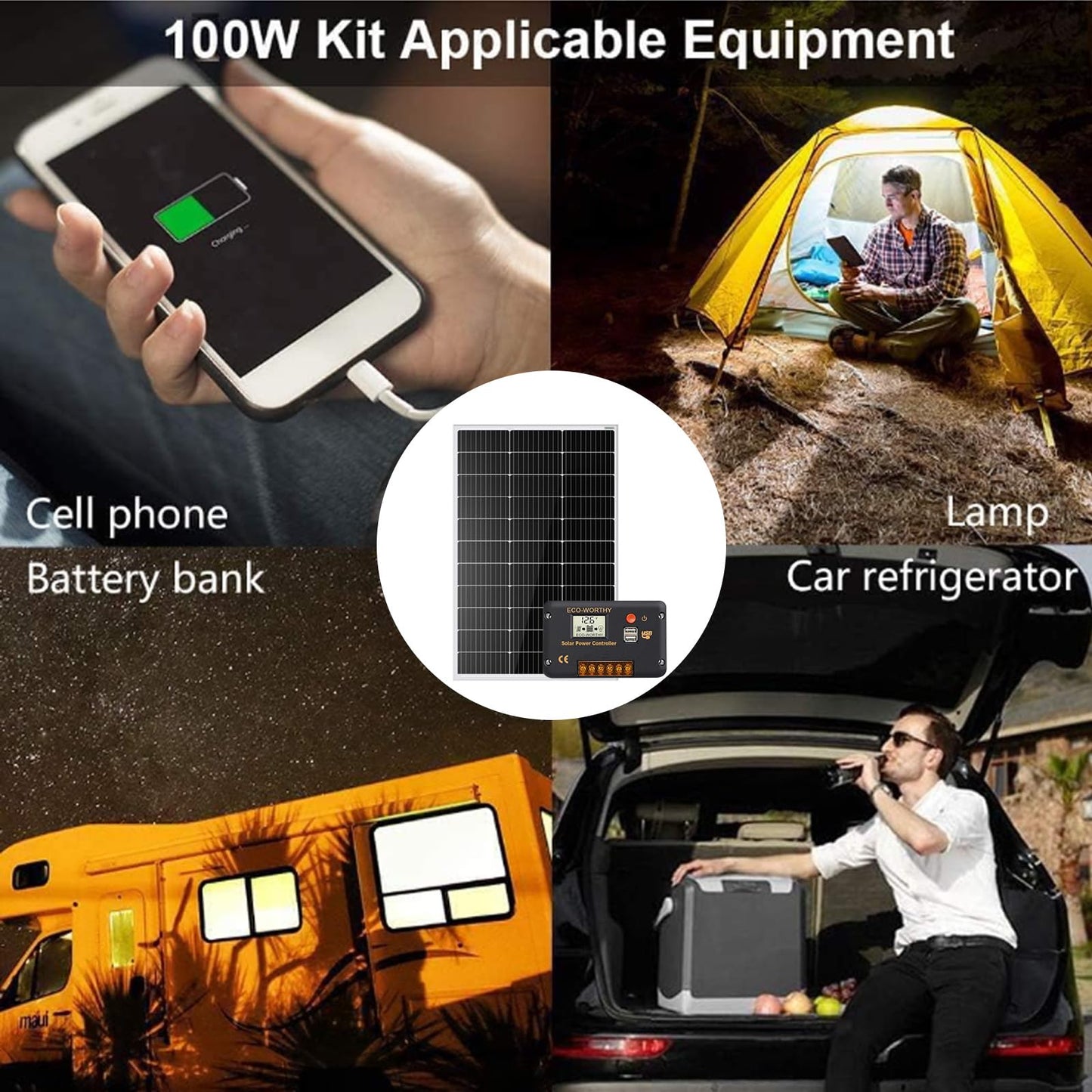 ECO-WORTHY 200 Watts 12 Volt/24 Volt Solar Panel Kit with High Efficiency Monocrystalline Solar Panel and 30A PWM Charge Controller for RV, Camper, Vehicle, Caravan and Other Off Grid Applications