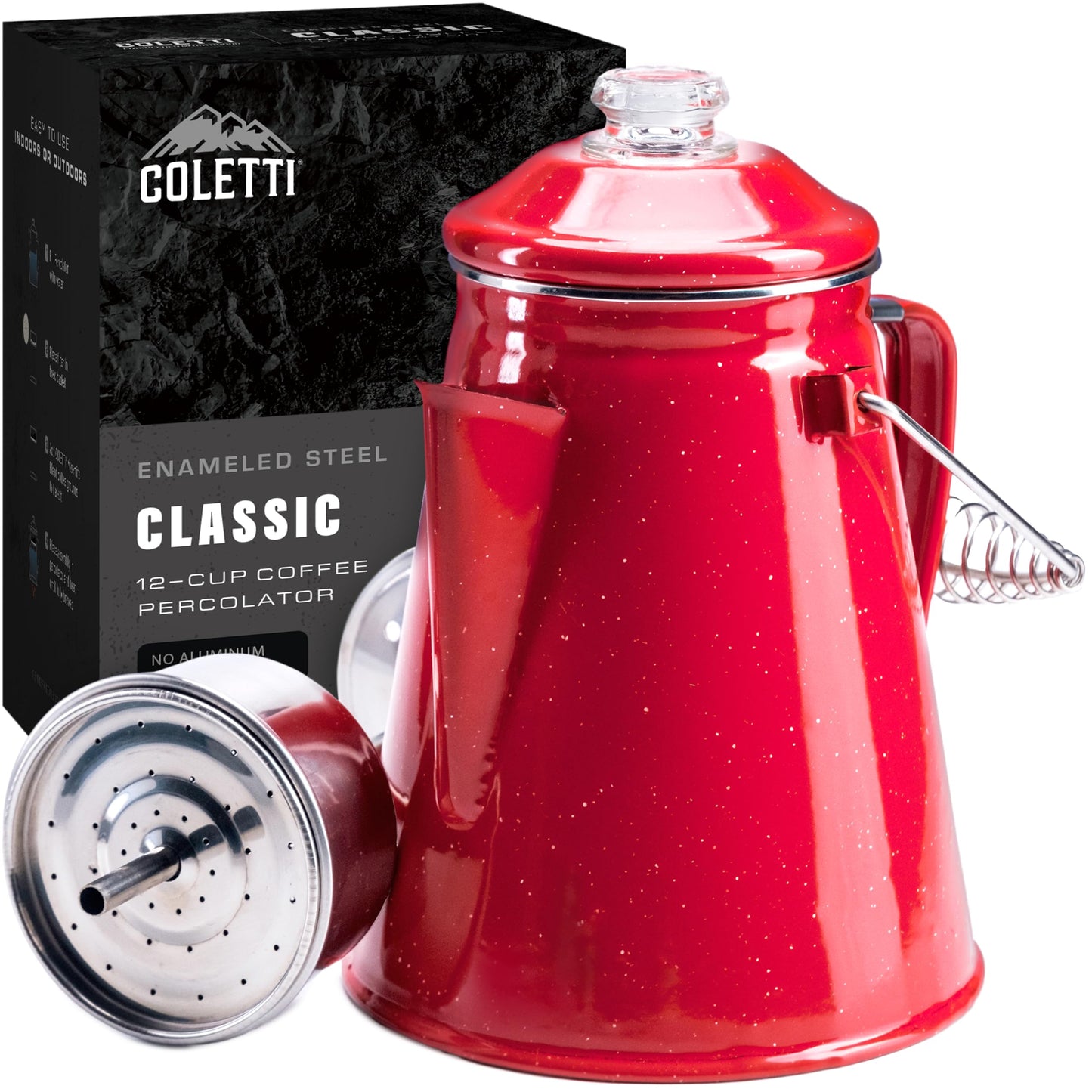 COLETTI Classic Percolator Coffee Pot — Camping Coffee Percolator, Campfire Coffee Pot – Camping Percolator for Groups — Brew for the Whole Campsite (Green, 12 Cup)