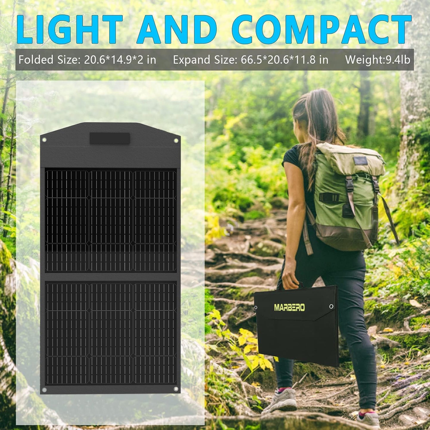 MARBERO 60W Portable Solar Panel 60 Watt Foldable Solar Panel for Solar Generators IP65 Waterproof 23% High Efficiency USB Port & DC Output(10 Changeable Adapters) for Outdoor Camping Travel Cloudy