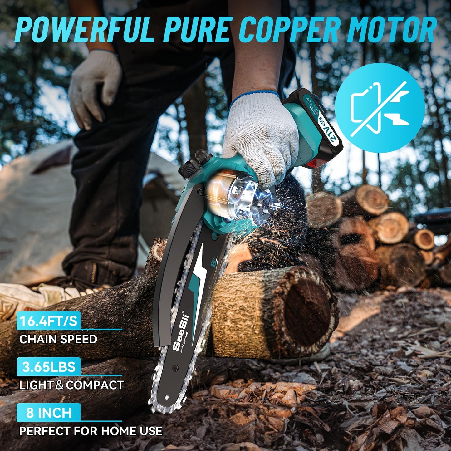 Seesii Mini Chainsaw, 6-inch Mini Chainsaw Cordless, Handheld Electric Power Chain Saw with 2 Batteries, for Tree Trimming Wood Cutting, Best Gifts for Father, Dad, Husband, Men