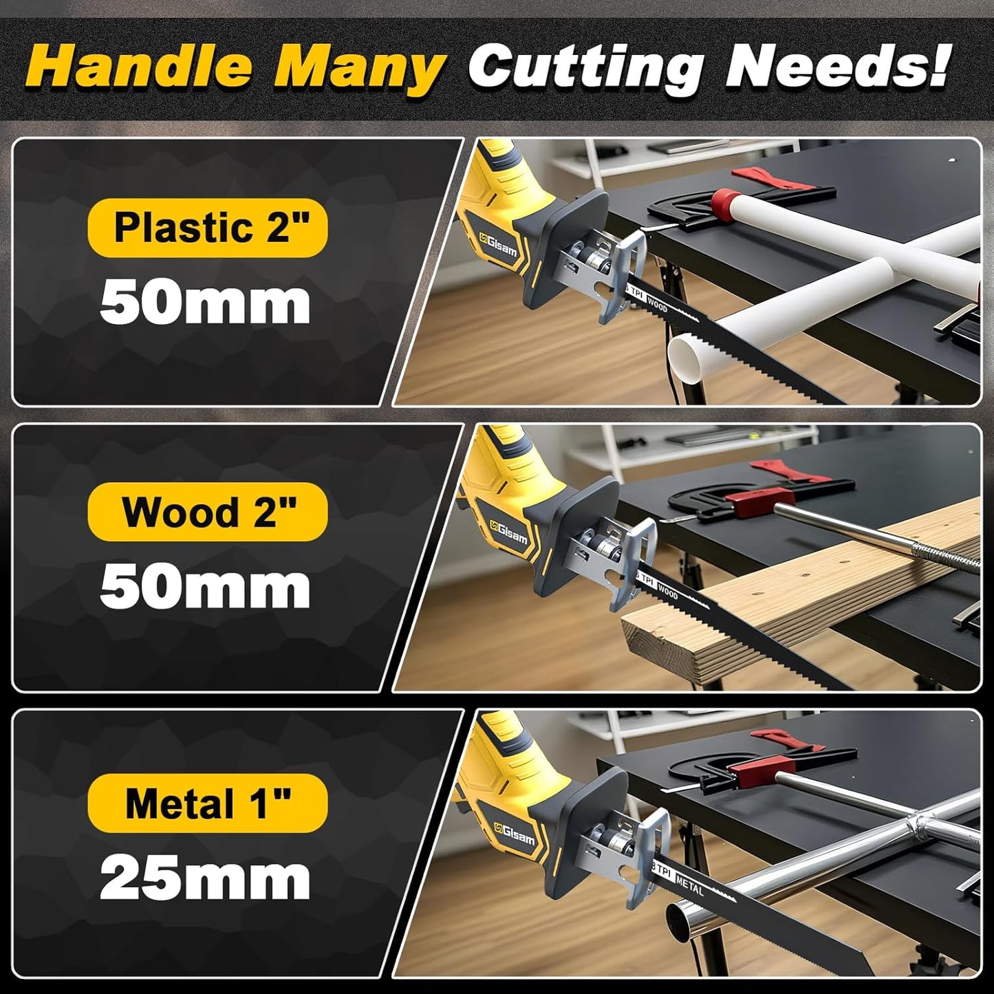 Cordless Reciprocating Saw -2x4.0Ah Batteries, Brushless Motor, 3500SPM Max, One-Hand Operation, Tool-Free Blade Change, for DIY & Home Users