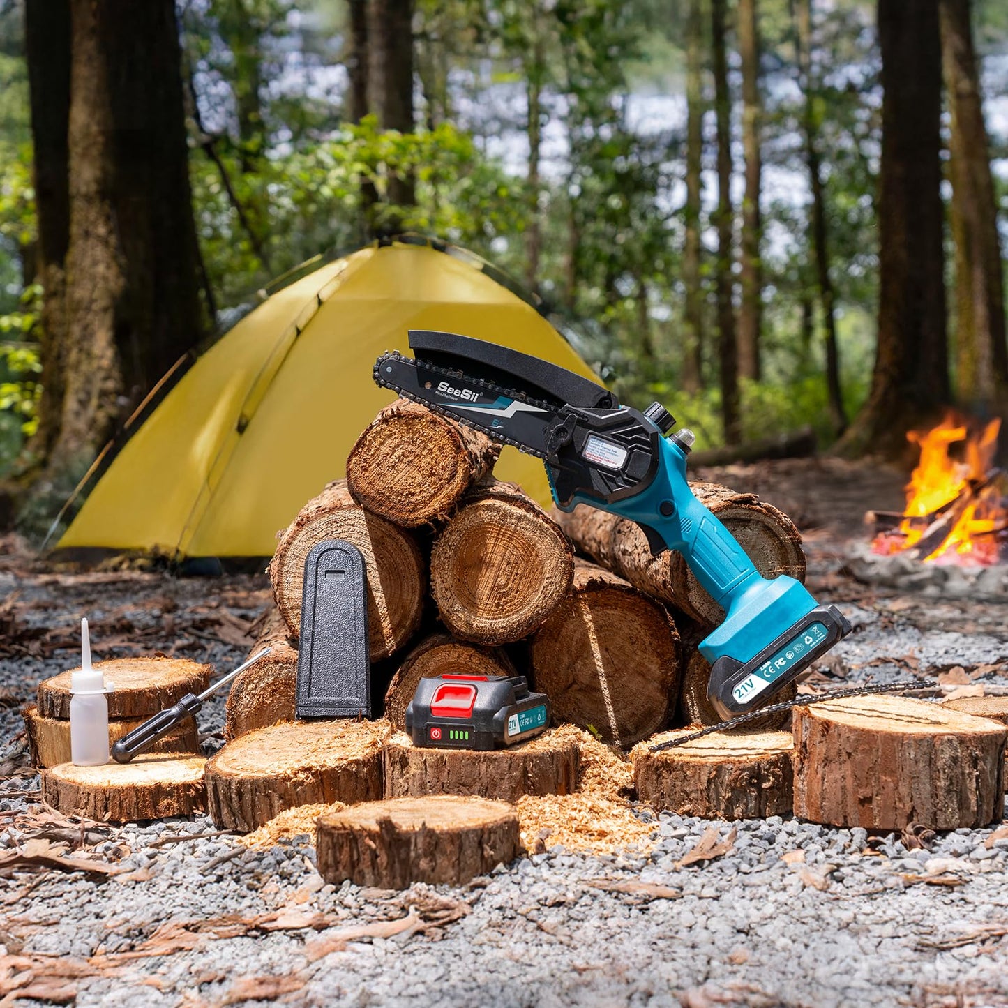 Seesii Mini Chainsaw, 6-inch Mini Chainsaw Cordless, Handheld Electric Power Chain Saw with 2 Batteries, for Tree Trimming Wood Cutting, Best Gifts for Father, Dad, Husband, Men