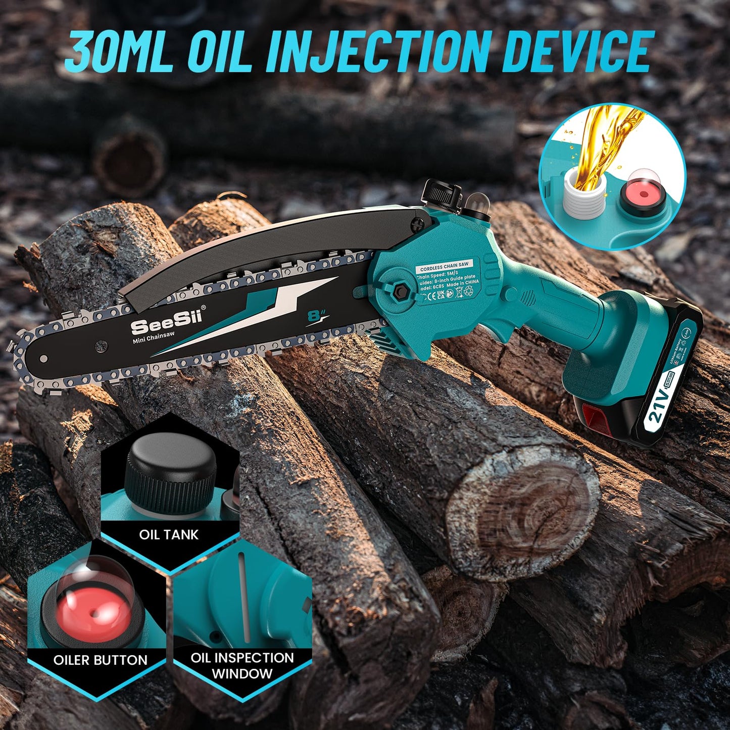 Seesii Mini Chainsaw, 6-inch Mini Chainsaw Cordless, Handheld Electric Power Chain Saw with 2 Batteries, for Tree Trimming Wood Cutting, Best Gifts for Father, Dad, Husband, Men