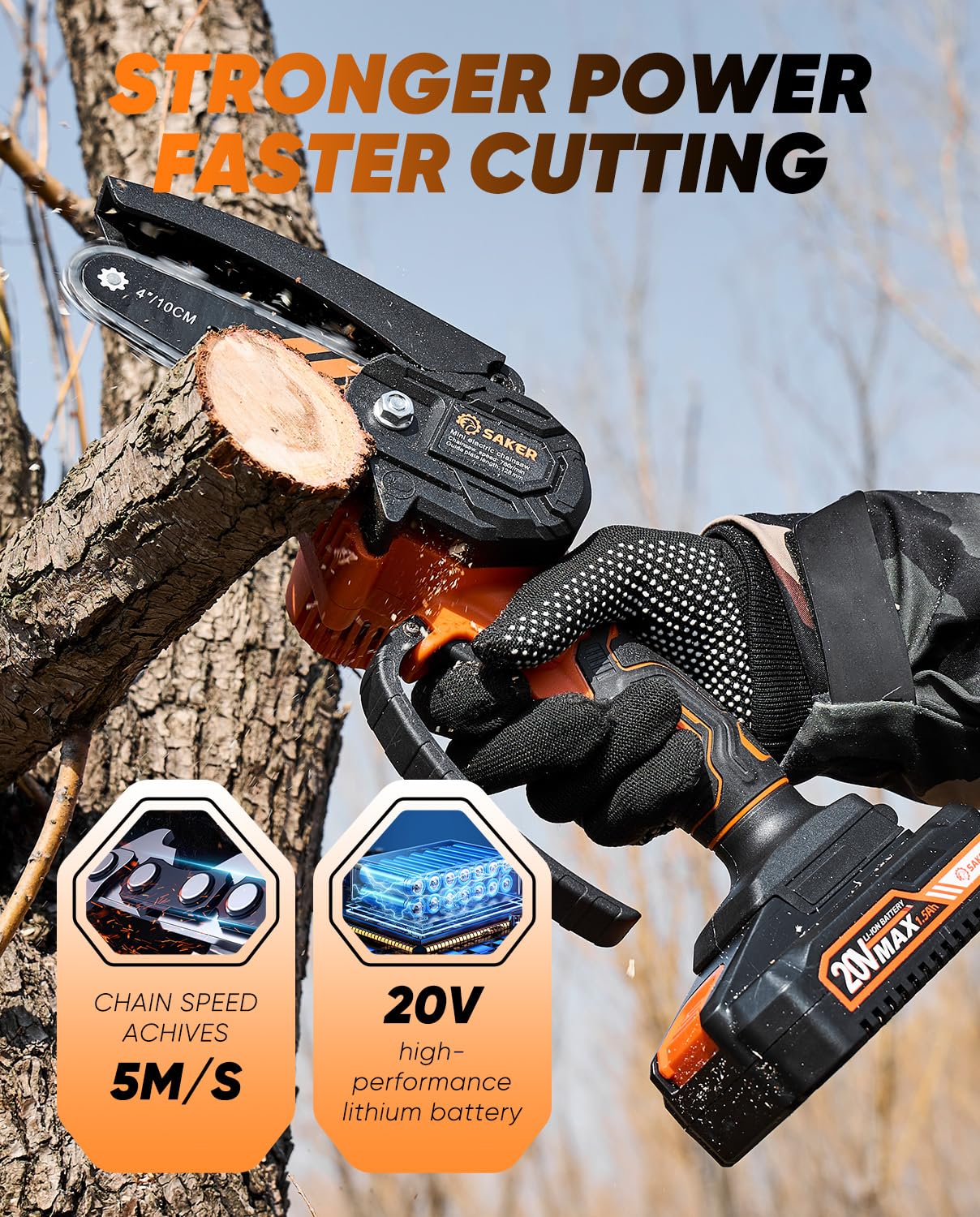 Saker Mini Chainsaw,2025 New Upgrade Electric Chainsaws,Portable Chain Saw Cordless Battery Powered,Small Handheld Chain Saws Pruning Shears Saw for Wood Tree Branches,Courtyard and Garden