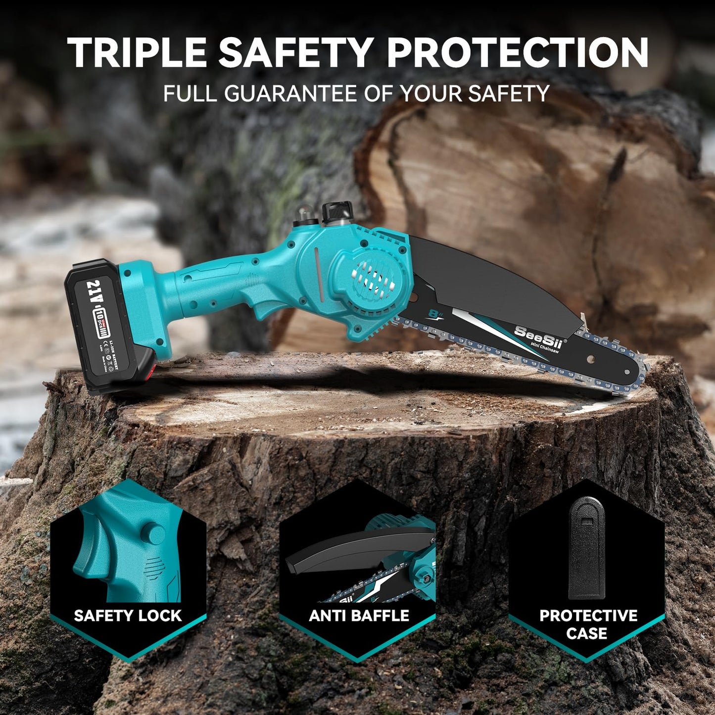 Seesii Mini Chainsaw, 6-inch Mini Chainsaw Cordless, Handheld Electric Power Chain Saw with 2 Batteries, for Tree Trimming Wood Cutting, Best Gifts for Father, Dad, Husband, Men